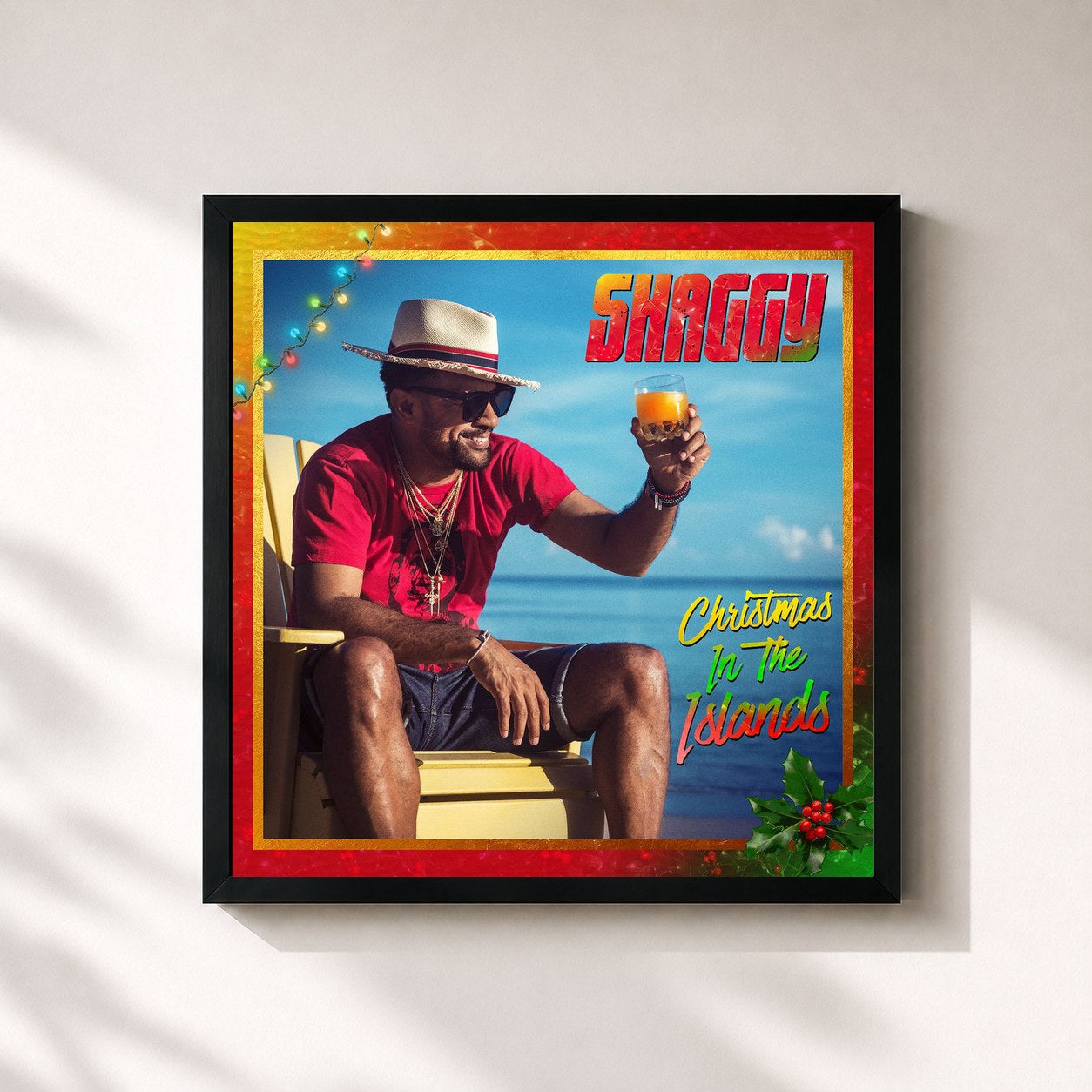 #noir Tableau carré de l'album Christmas in the Islands de Shaggy, cadre noir 32x32 cm