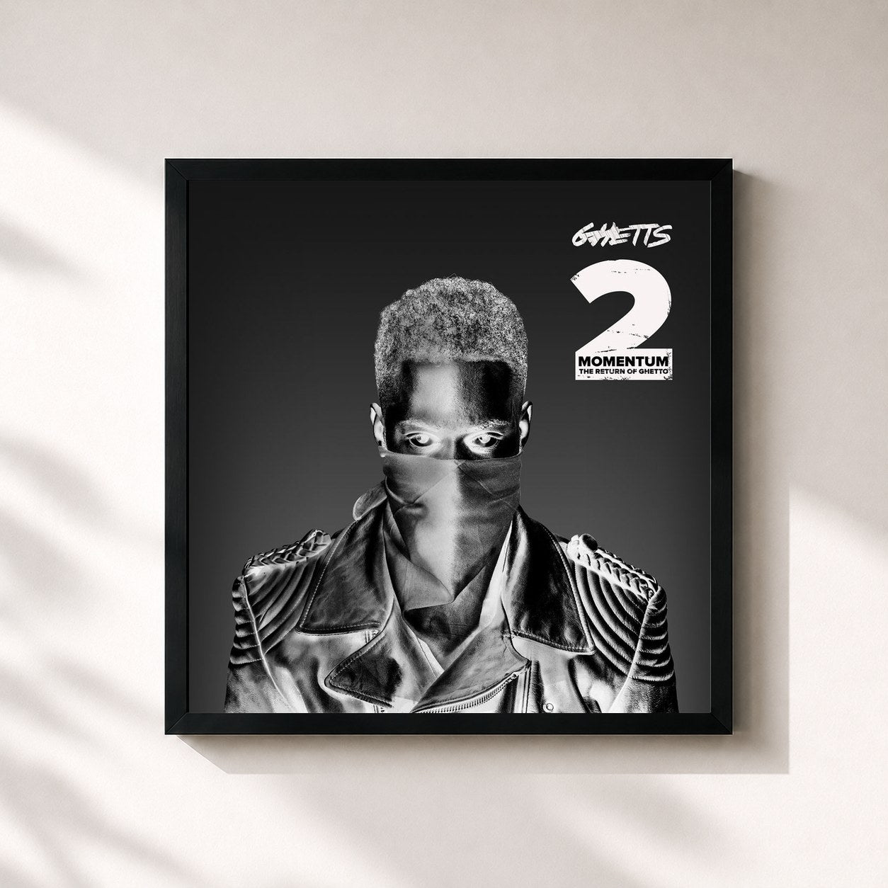 #noir Tableau carré de l'album Momentum 2 (The Return of Ghetto) de Ghetts, cadre noir 32x32 cm