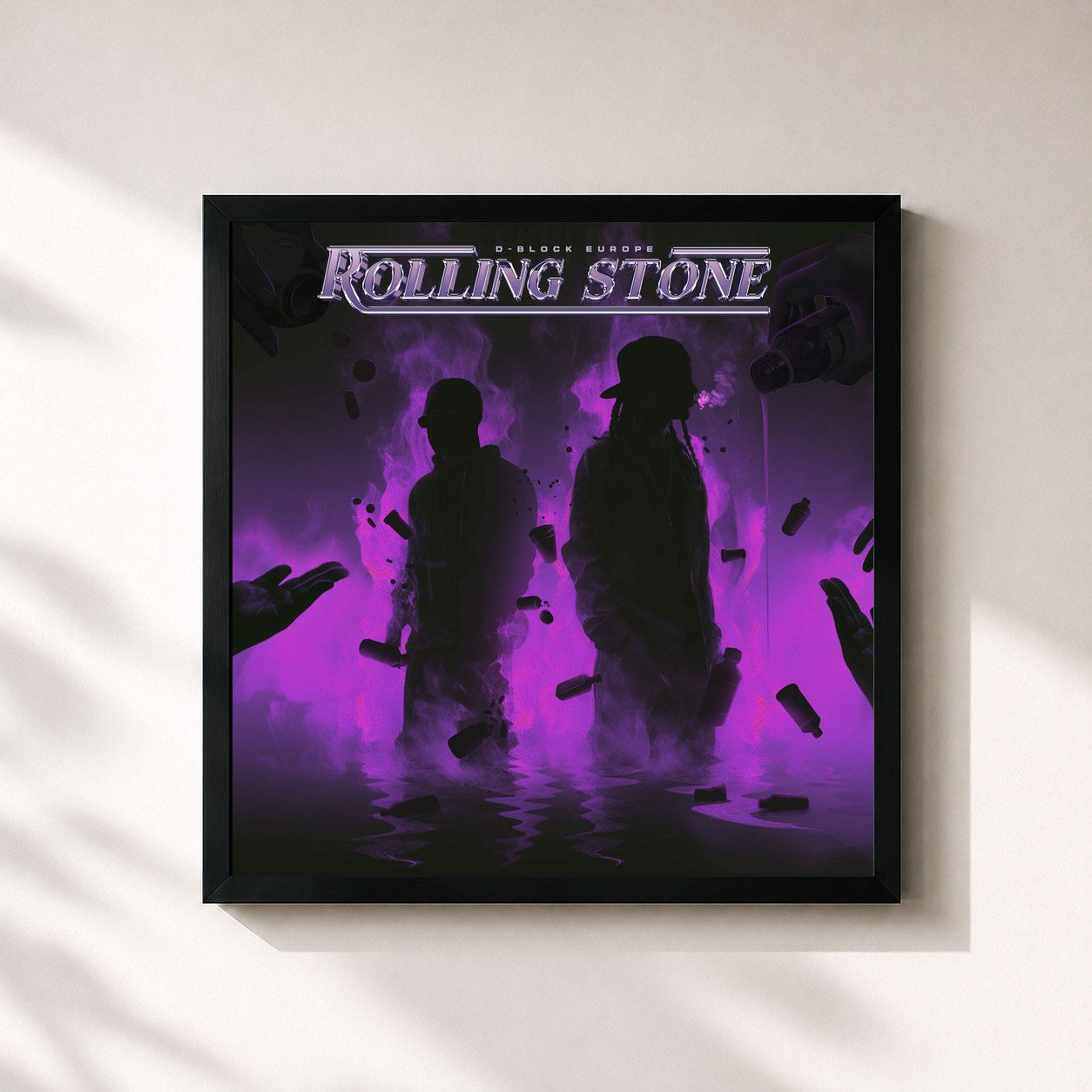 #noir Tableau carré de l'album Rolling Stone de D-Block Europe, cadre noir 32x32 cm