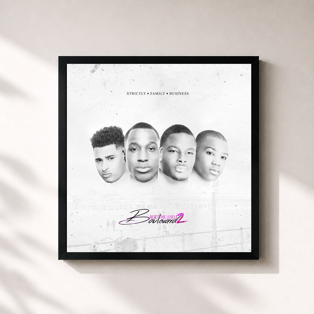 #noir Tableau carré de l'album Reset The Levels II: Boulevard de SFB, cadre noir 32x32 cm