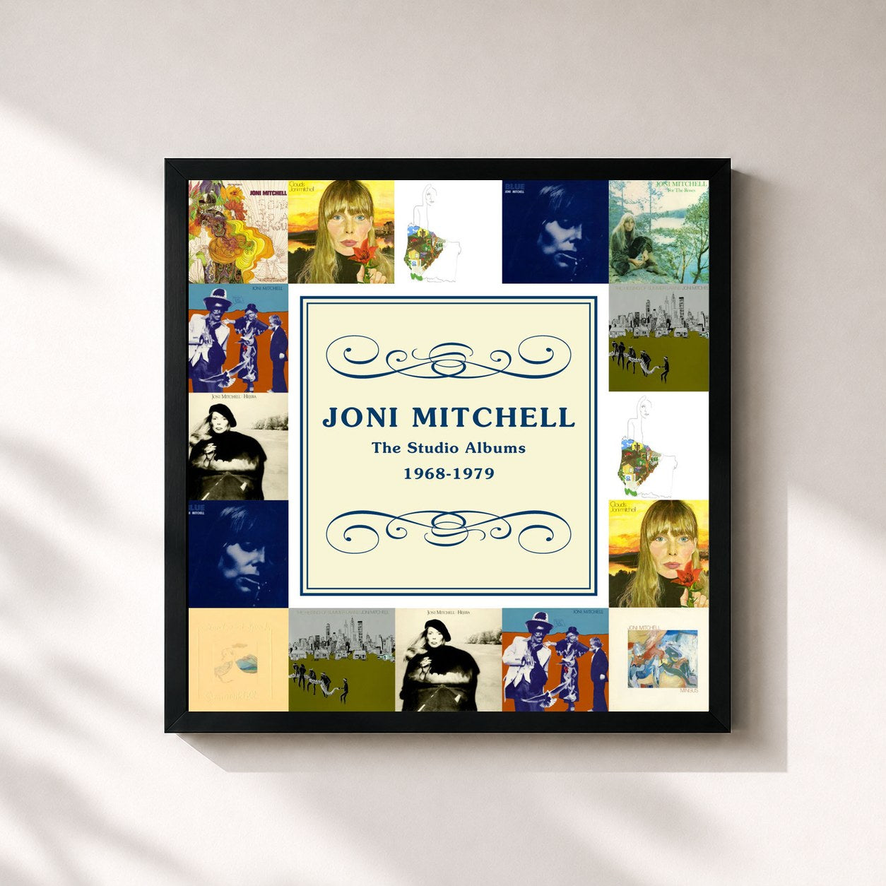 #noir Tableau carré de l'album The Studio Albums 1968 - 1979 de Joni Mitchell, cadre noir 32x32 cm