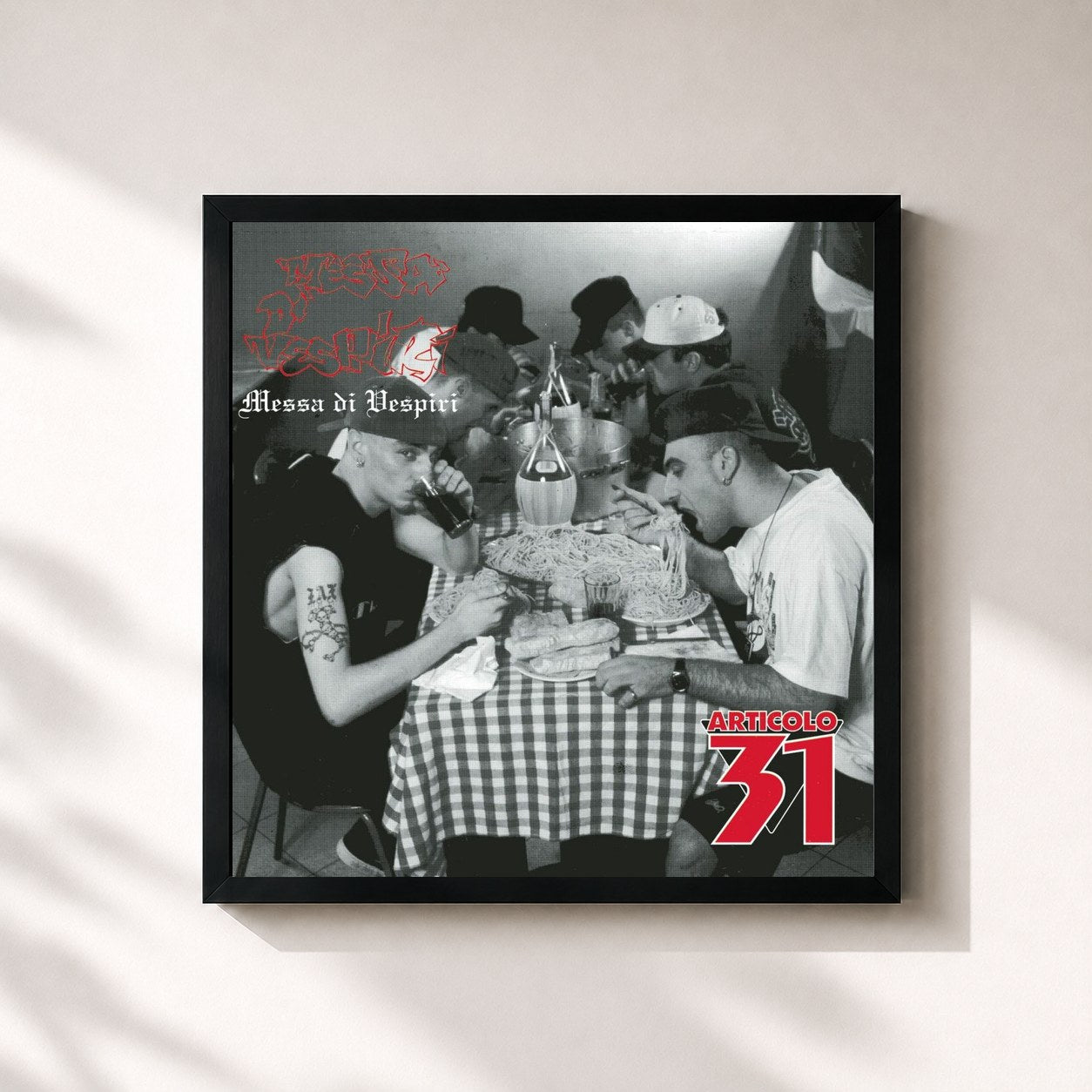 #noir Tableau carré de l'album Messa Di Vespiri de Articolo 31, cadre noir 32x32 cm