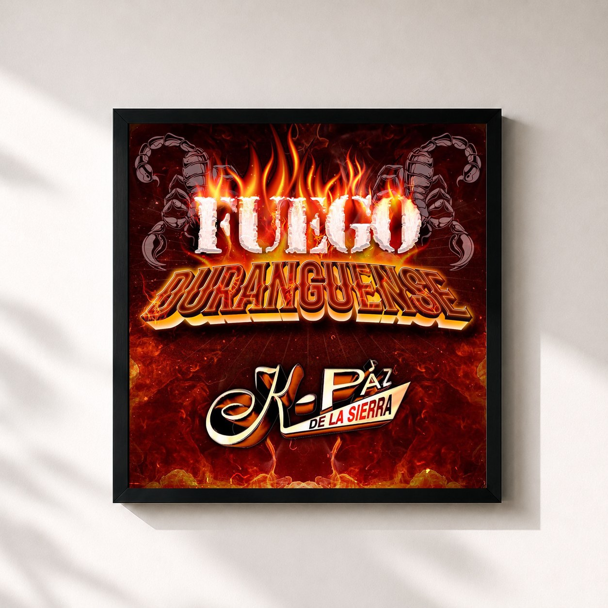 #noir Tableau carré de l'album Fuego Duranguense de K-Paz De La Sierra, cadre noir 32x32 cm
