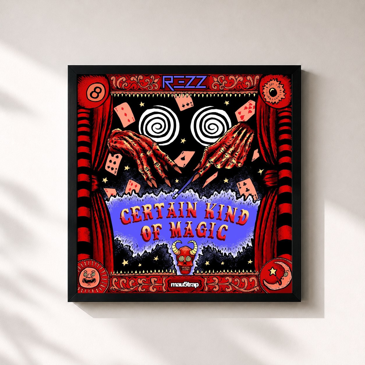 #noir Tableau carré de l'album Certain Kind of Magic de Rezz, cadre noir 32x32 cm