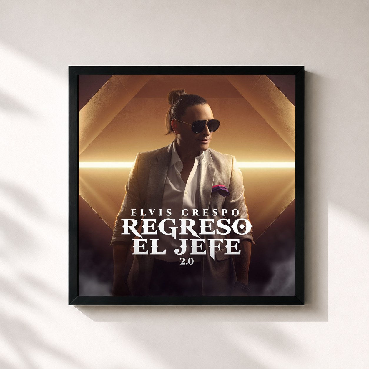#noir Tableau carré de l'album Regresó el Jefe 2.0 de Elvis Crespo, cadre noir 32x32 cm