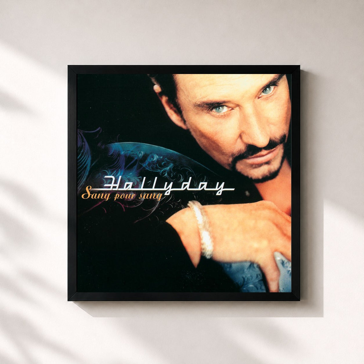 #noir Tableau carré de l'album Sang pour sang de Johnny Hallyday, cadre noir 32x32 cm