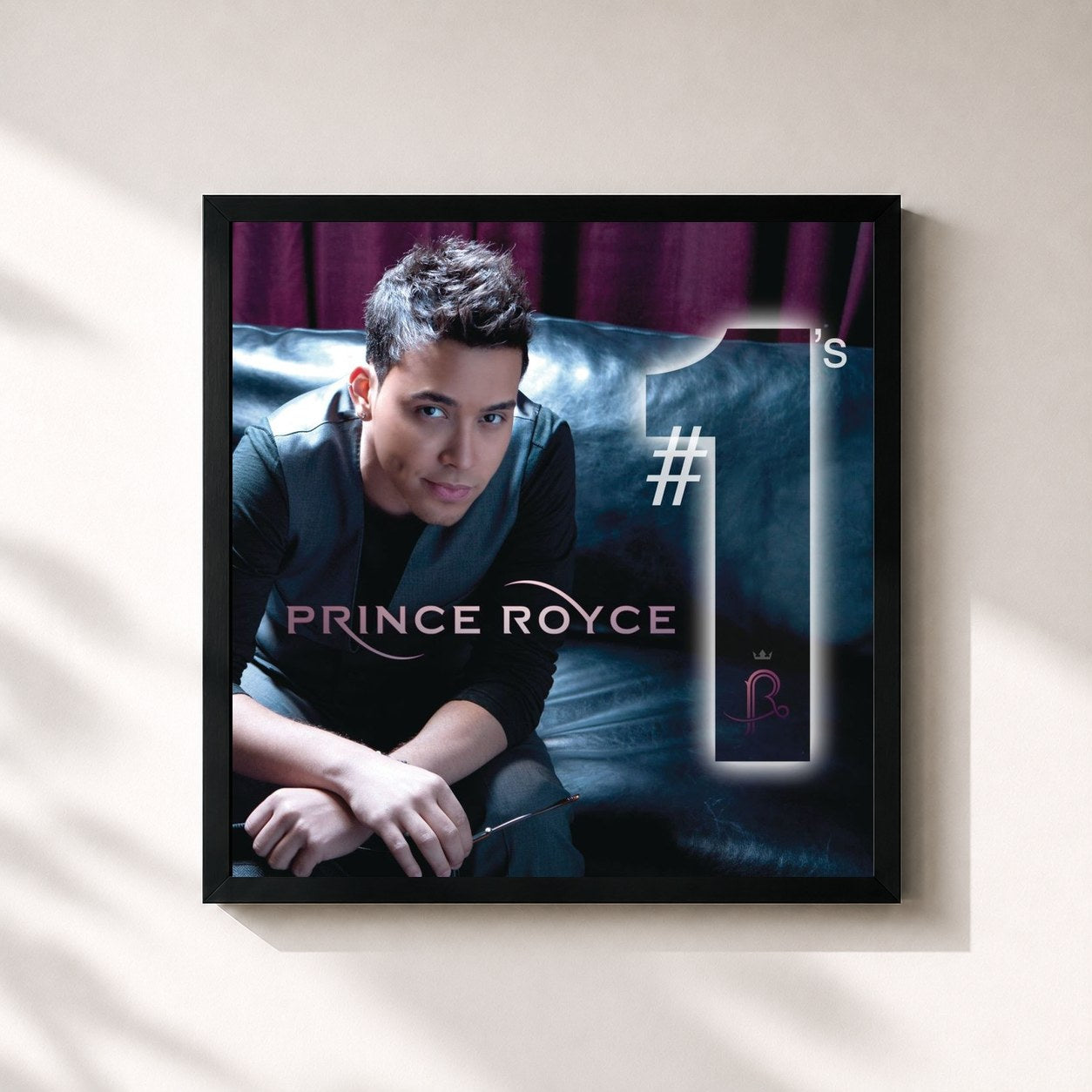 #noir Tableau carré de l'album Number 1's de Prince Royce, cadre noir 32x32 cm