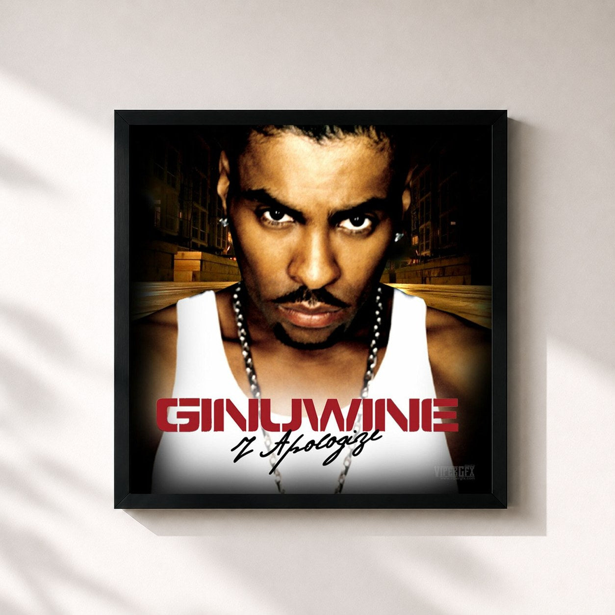 #noir Tableau carré de l'album I Apologize de Ginuwine, cadre noir 32x32 cm