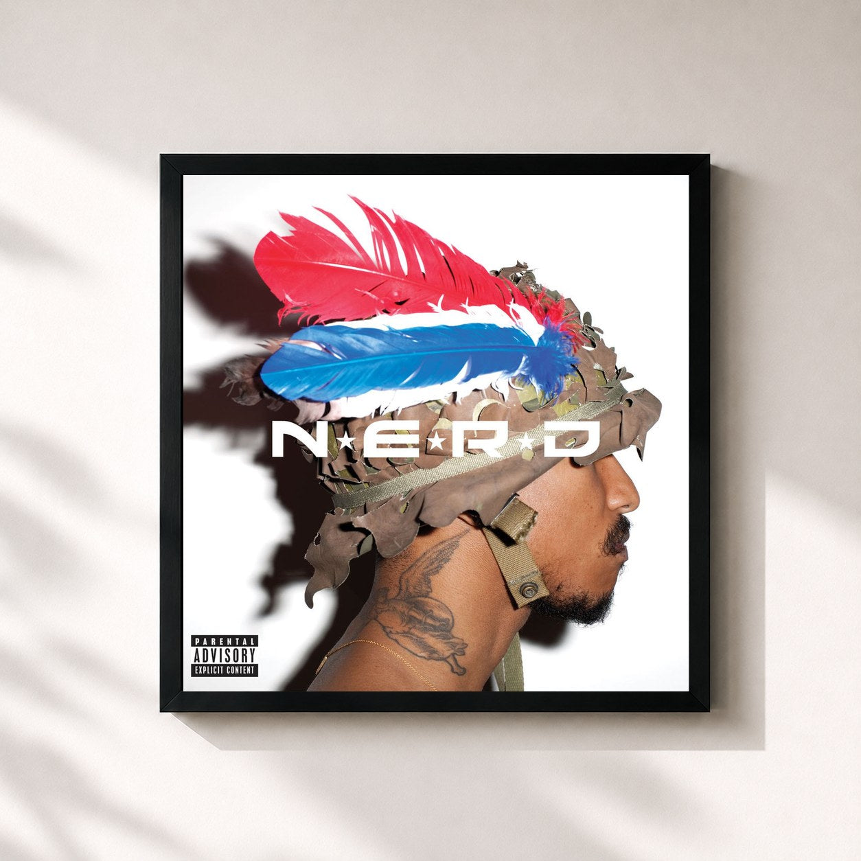 #noir Tableau carré de l'album Nothing de N.E.R.D, cadre noir 32x32 cm