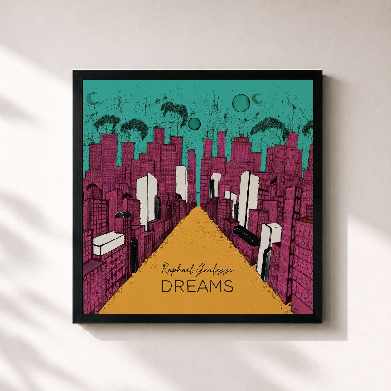 #noir Tableau carré de l'album Dreams de Raphael Gualazzi, cadre noir 32x32 cm