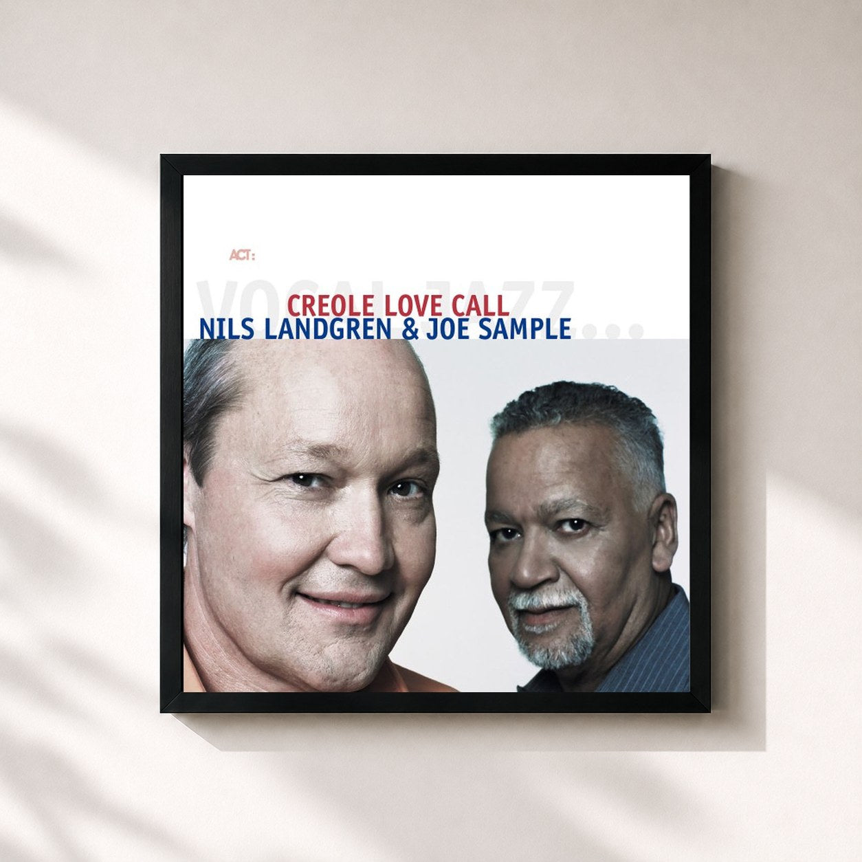 #noir Tableau carré de l'album Creole Love Call de Nils Landgren, cadre noir 32x32 cm