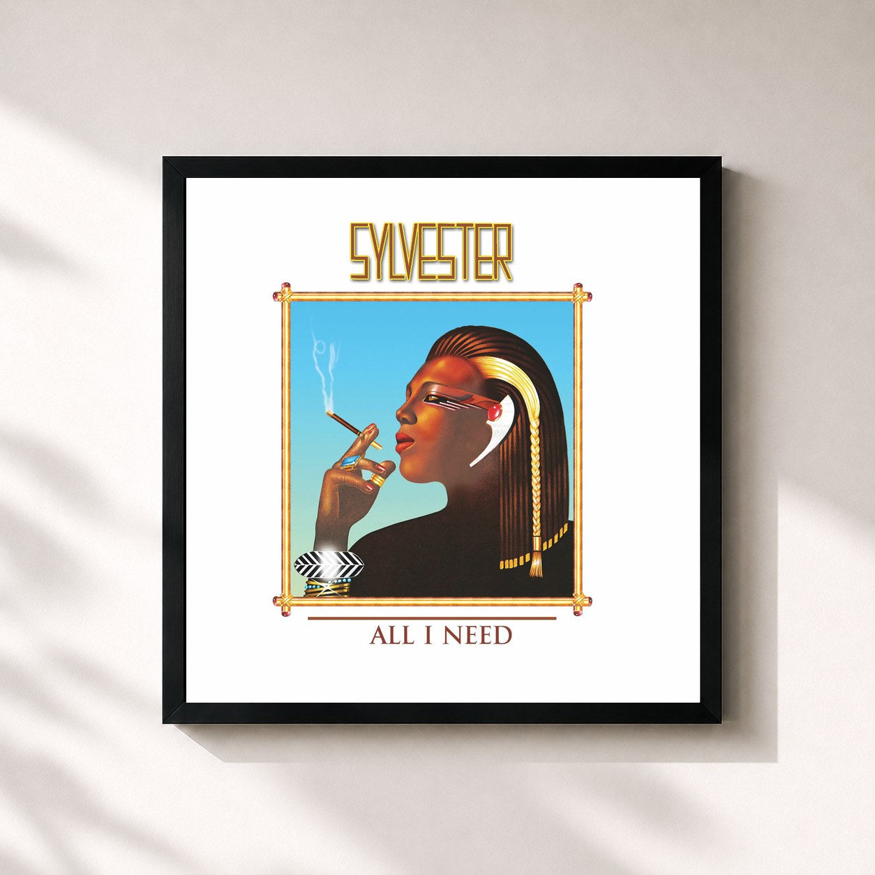 #noir Tableau carré de l'album All I Need de Sylvester, cadre noir 32x32 cm