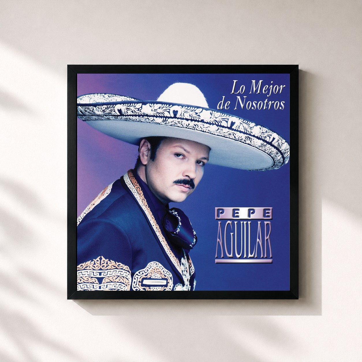 #noir Tableau carré de l'album Lo Mejor De Nosotros de Pepe Aguilar, cadre noir 32x32 cm