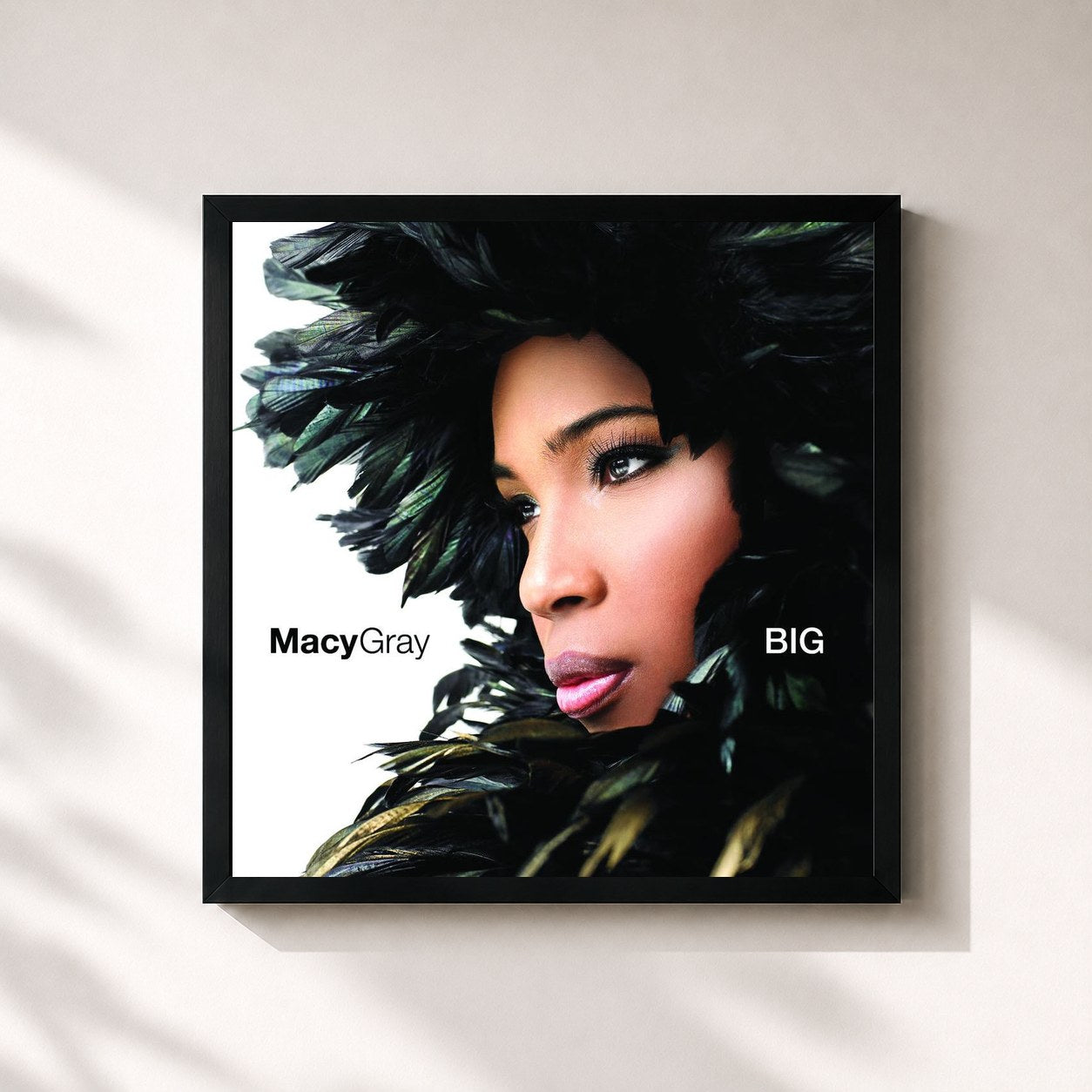 #noir Tableau carré de l'album Big de Macy Gray, cadre noir 32x32 cm