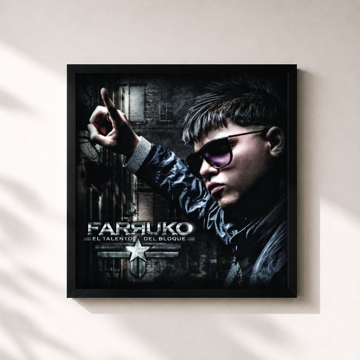 #noir Tableau carré de l'album El Talento del Bloque de Farruko, cadre noir 32x32 cm