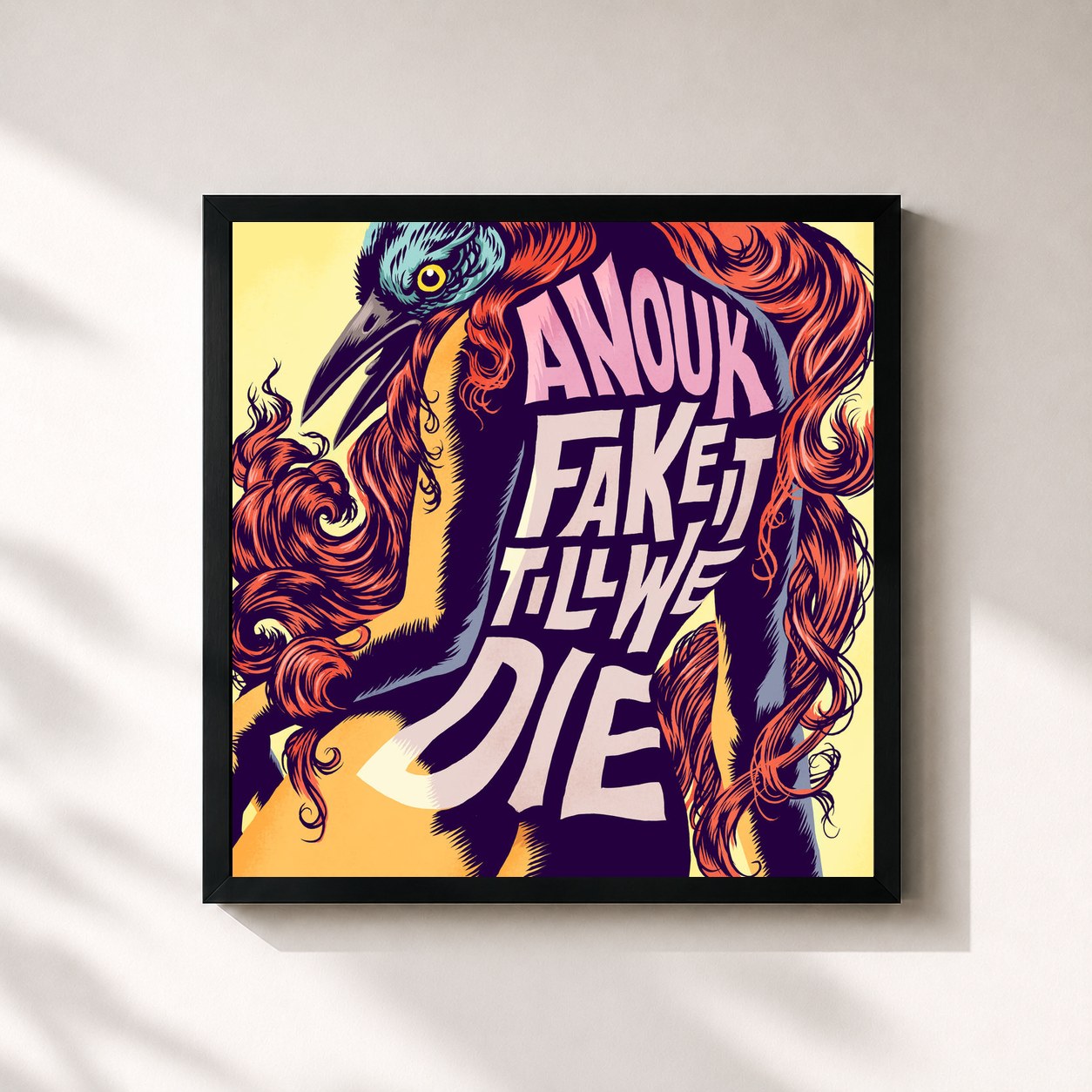 #noir Tableau carré de l'album Fake It Till We Die de Anouk, cadre noir 32x32 cm