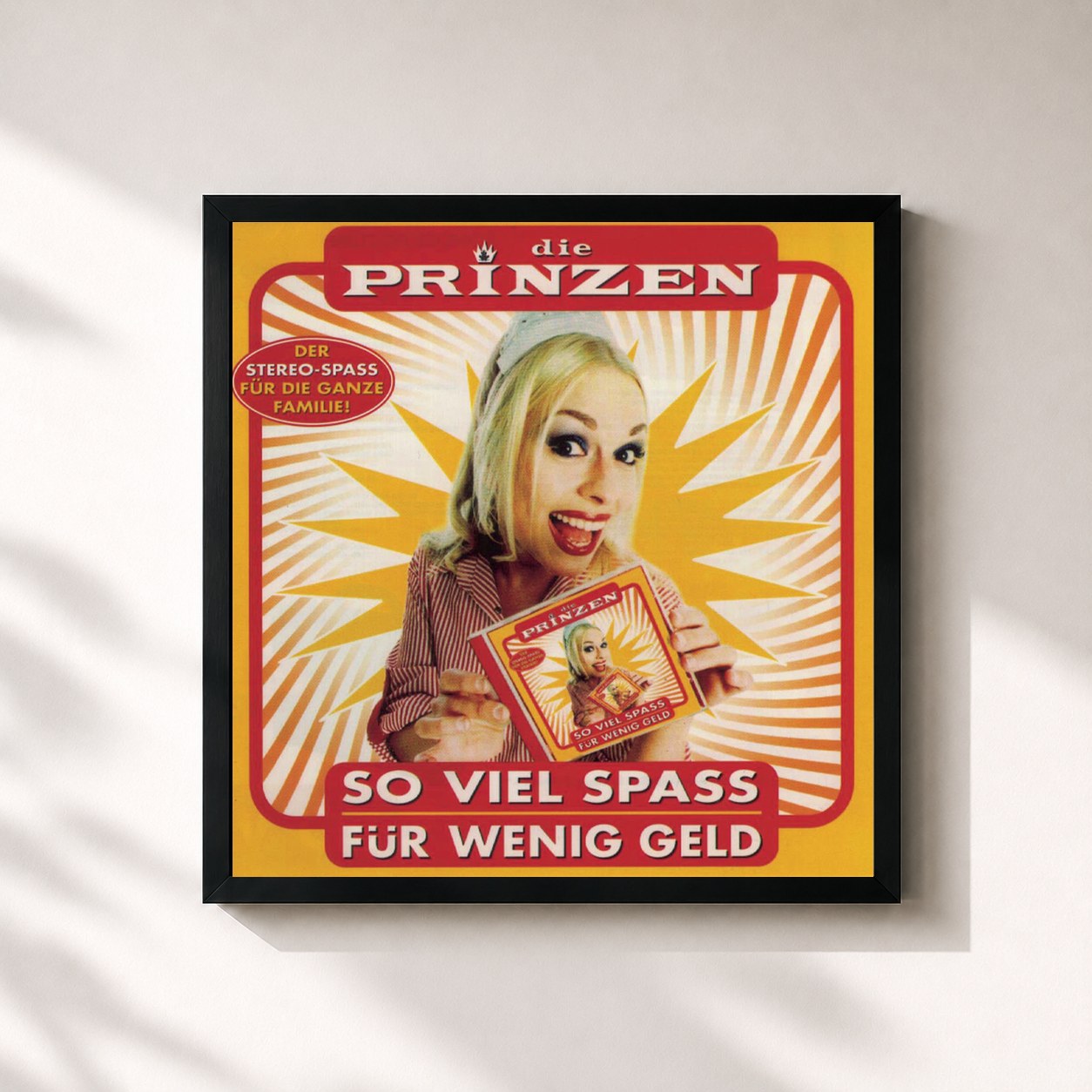 #noir Tableau carré de l'album So viel Spaß für wenig Geld de Die Prinzen, cadre noir 32x32 cm
