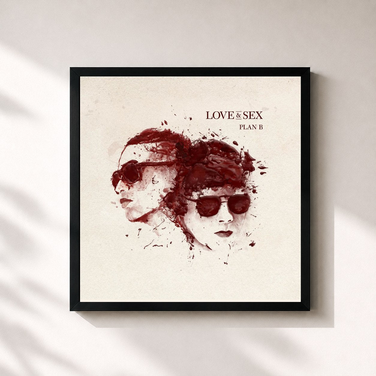 #noir Tableau carré de l'album Love and Sex de Plan B, cadre noir 32x32 cm