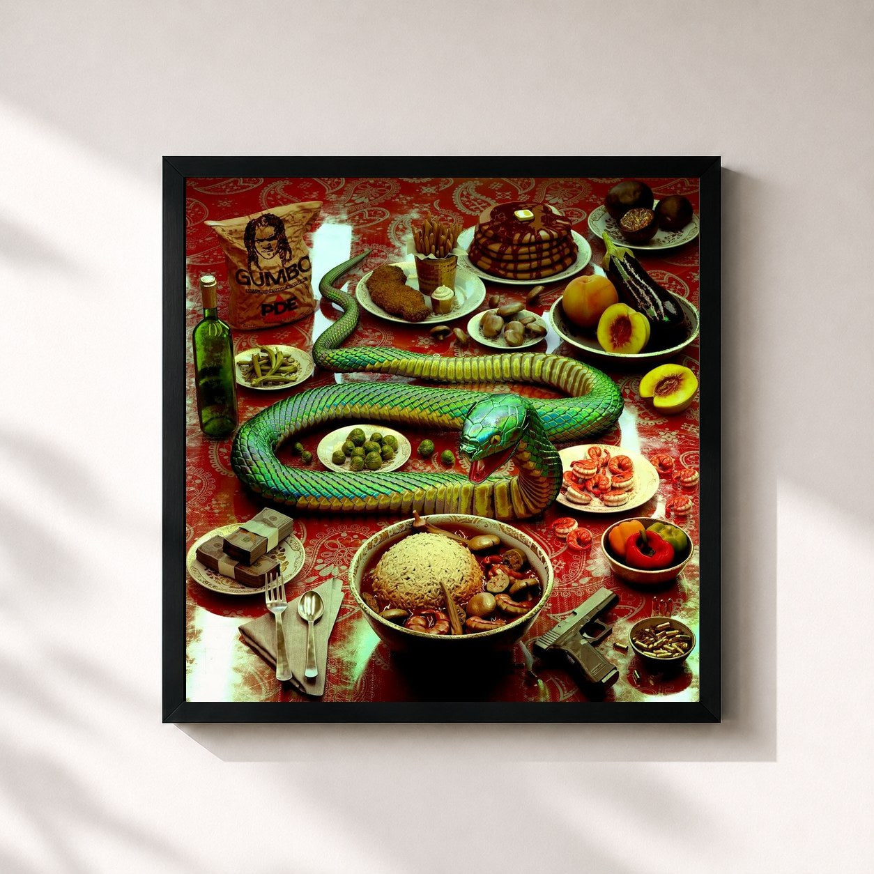 #noir Tableau carré de l'album Gumbo de Young Nudy, cadre noir 32x32 cm
