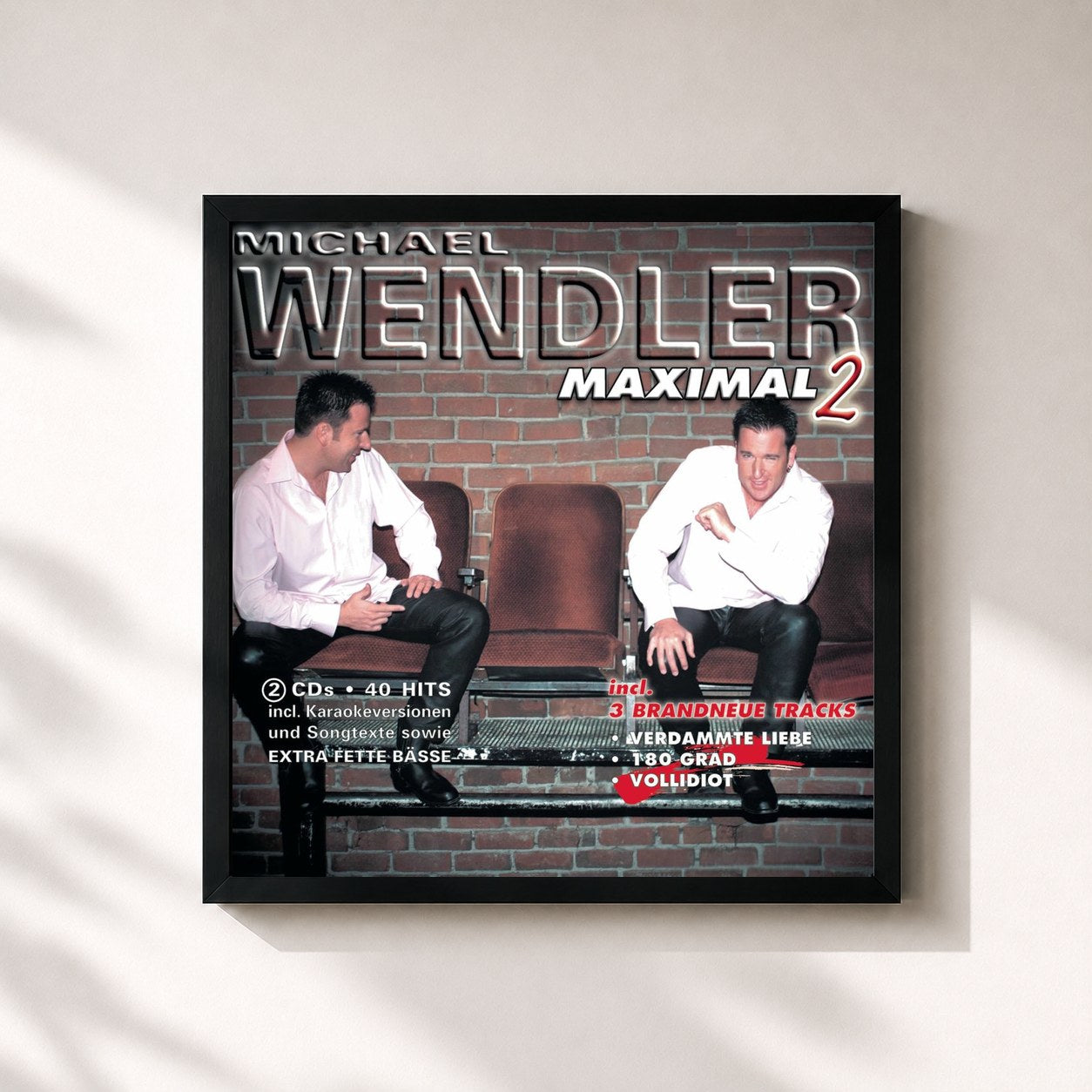 #noir Tableau carré de l'album Maximal 2 de Michael Wendler, cadre noir 32x32 cm