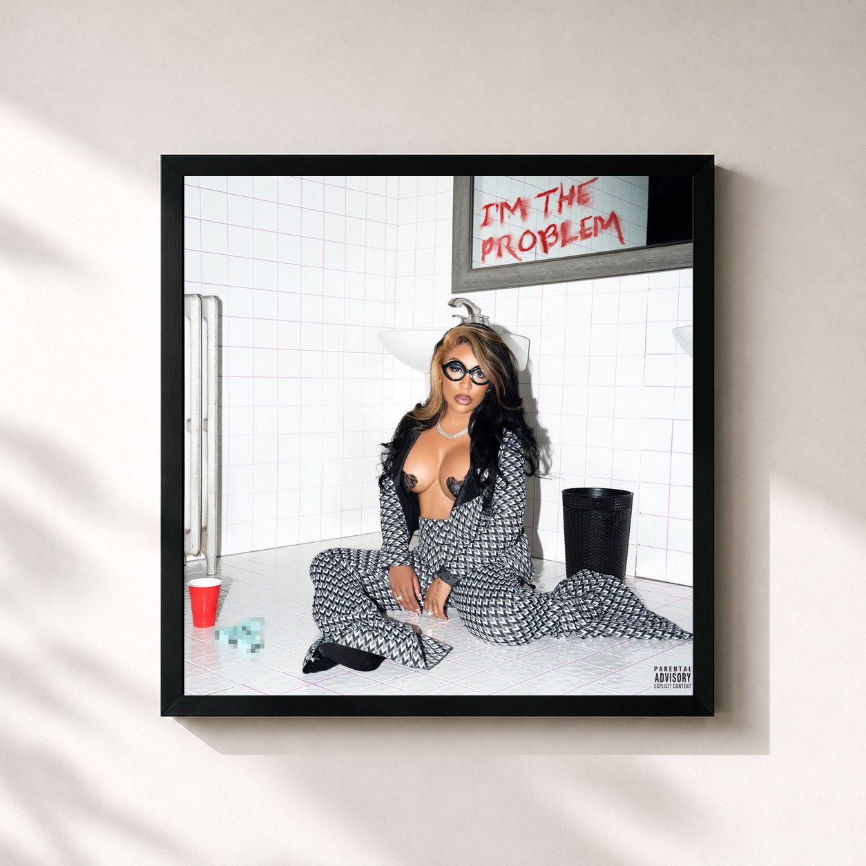#noir Tableau carré de l'album I'M THE PROBLEM de K. Michelle, cadre noir 32x32 cm