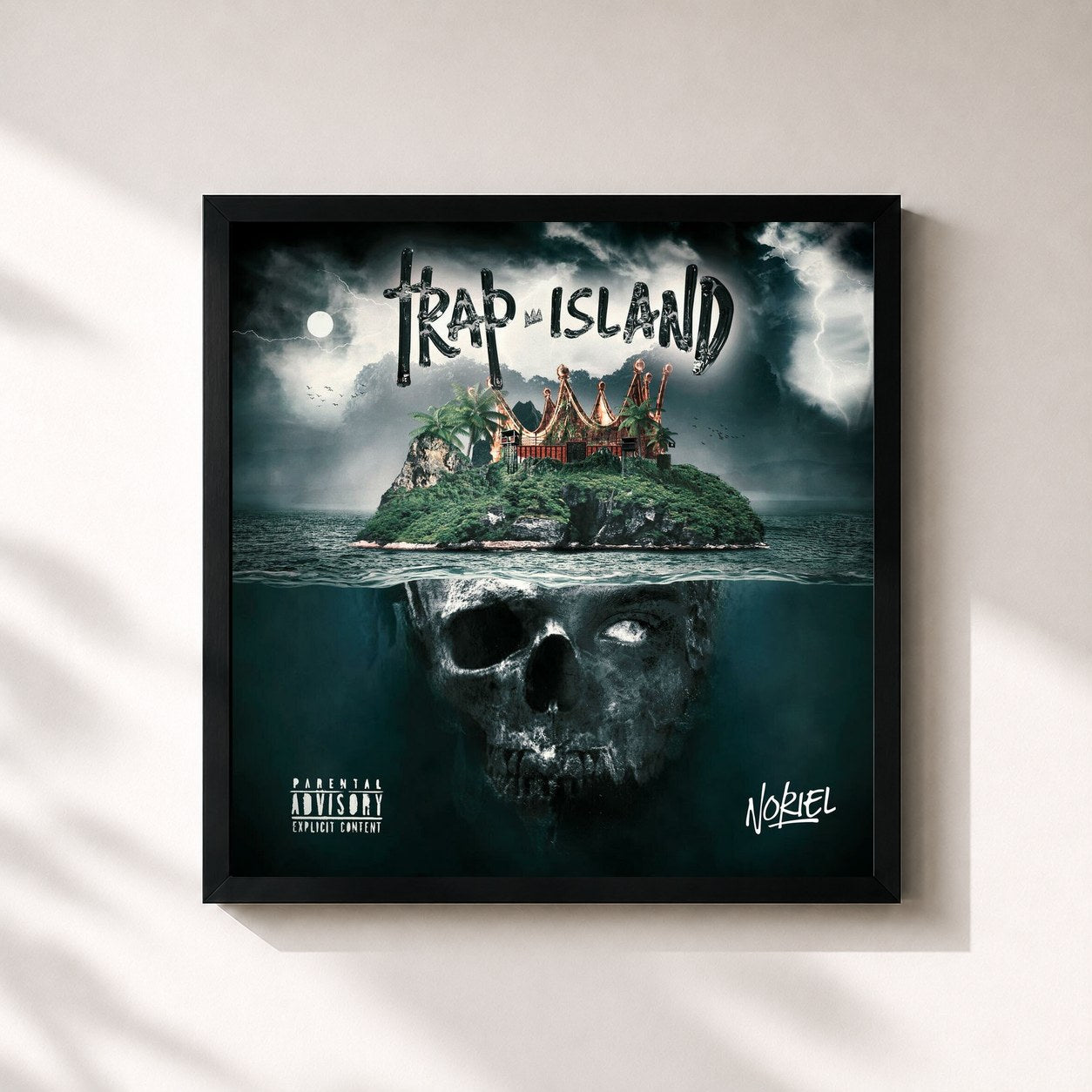 #noir Tableau carré de l'album Trap Island de Noriel, cadre noir 32x32 cm