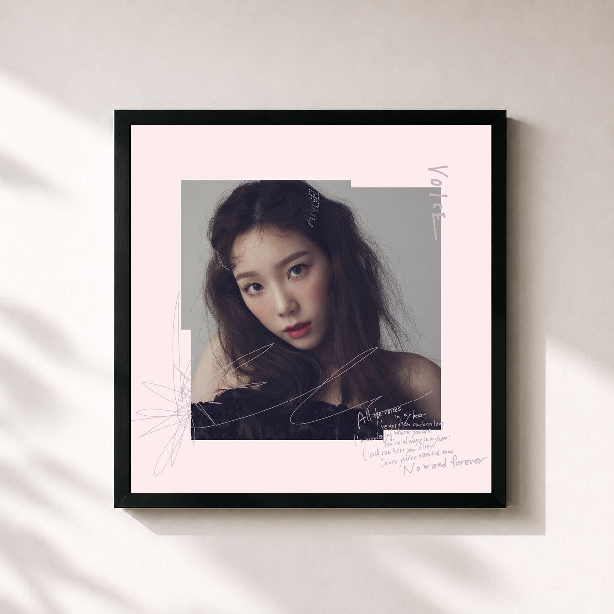 #noir Tableau carré de l'album VOICE de TAEYEON, cadre noir 32x32 cm