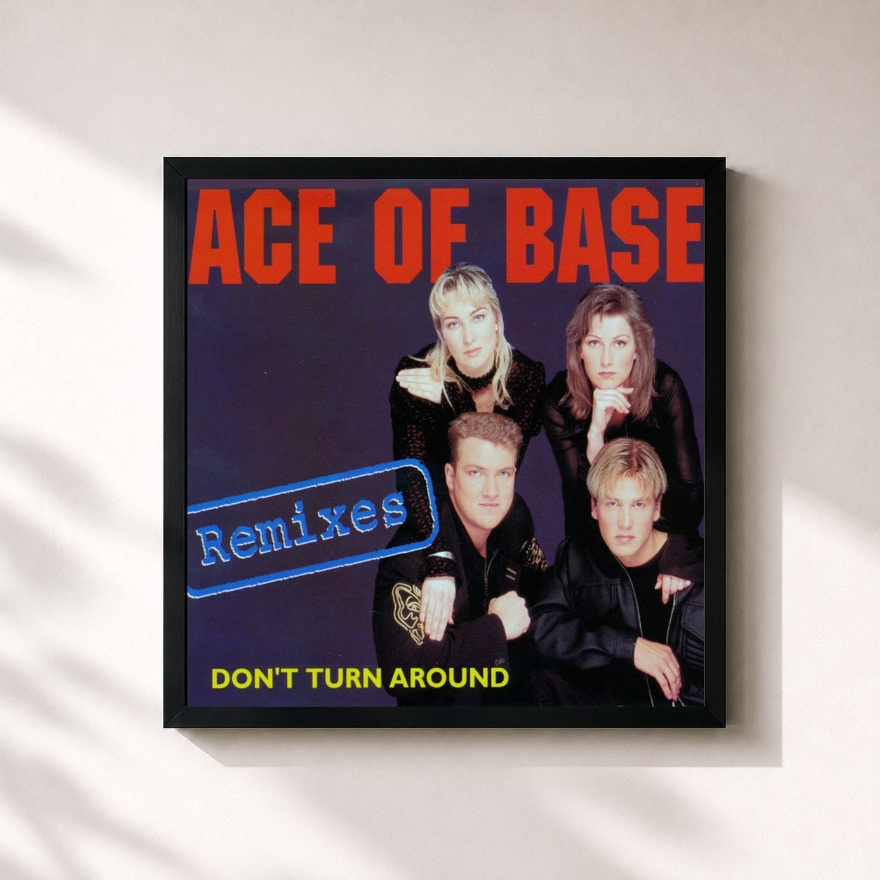 #noir Tableau carré de l'album Don't Turn Around (The Remixes) de Ace of Base, cadre noir 32x32 cm