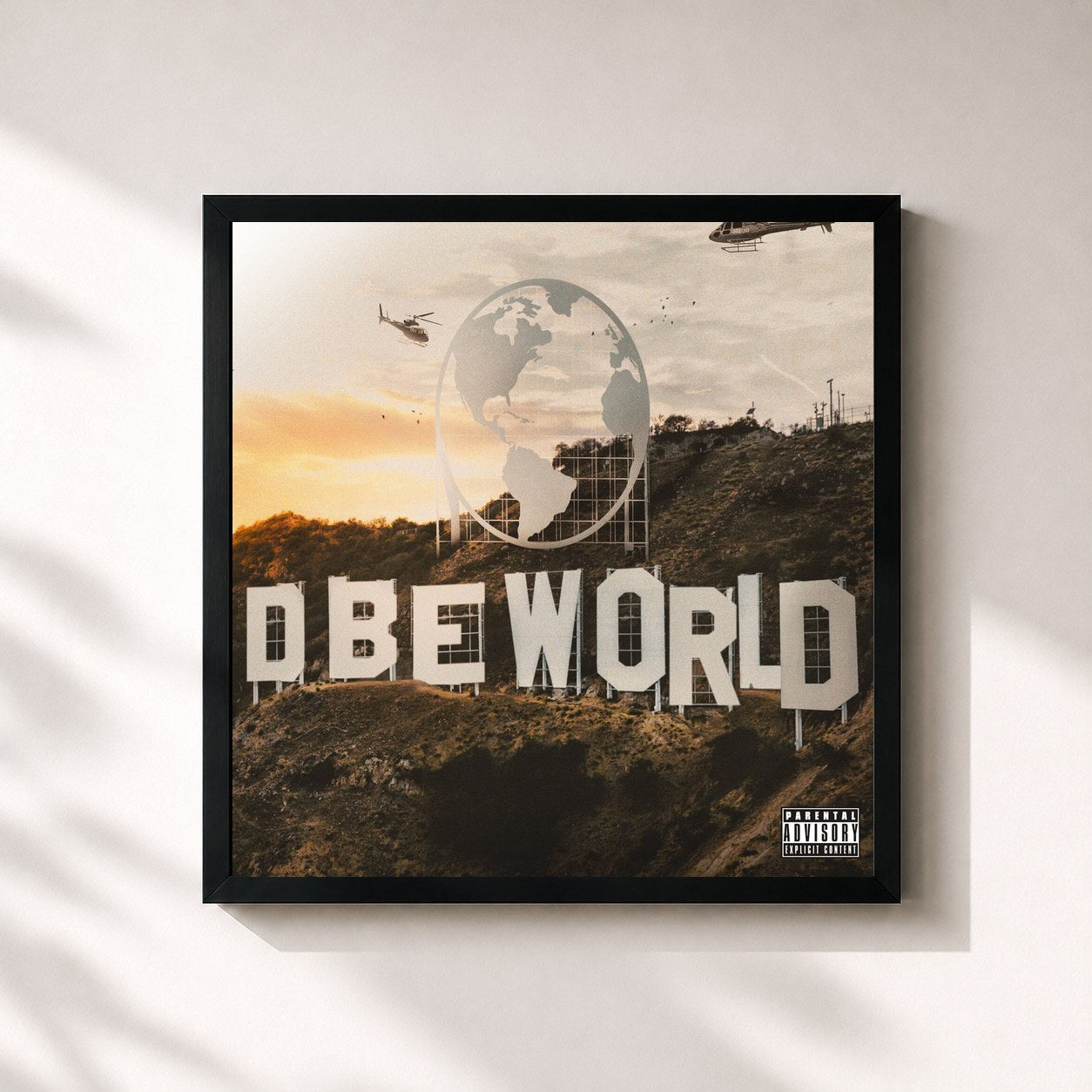 #noir Tableau carré de l'album DBE World de D-Block Europe, cadre noir 32x32 cm