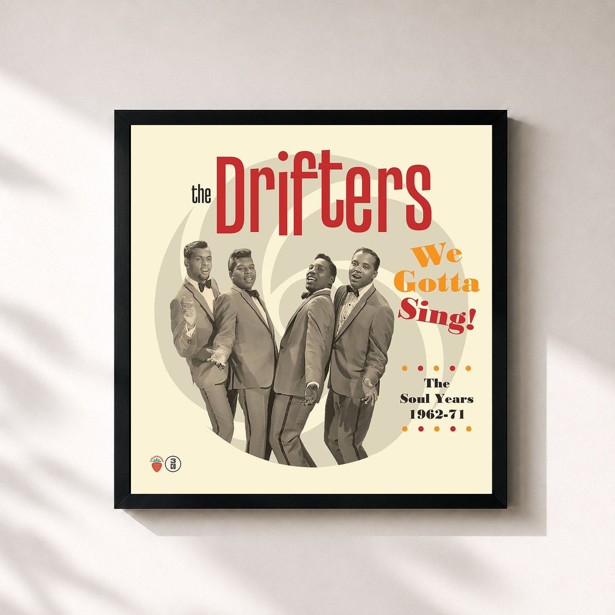 #noir Tableau carré de l'album We Gotta Sing! The Soul Years 1962-71 de The Drifters, cadre noir 32x32 cm