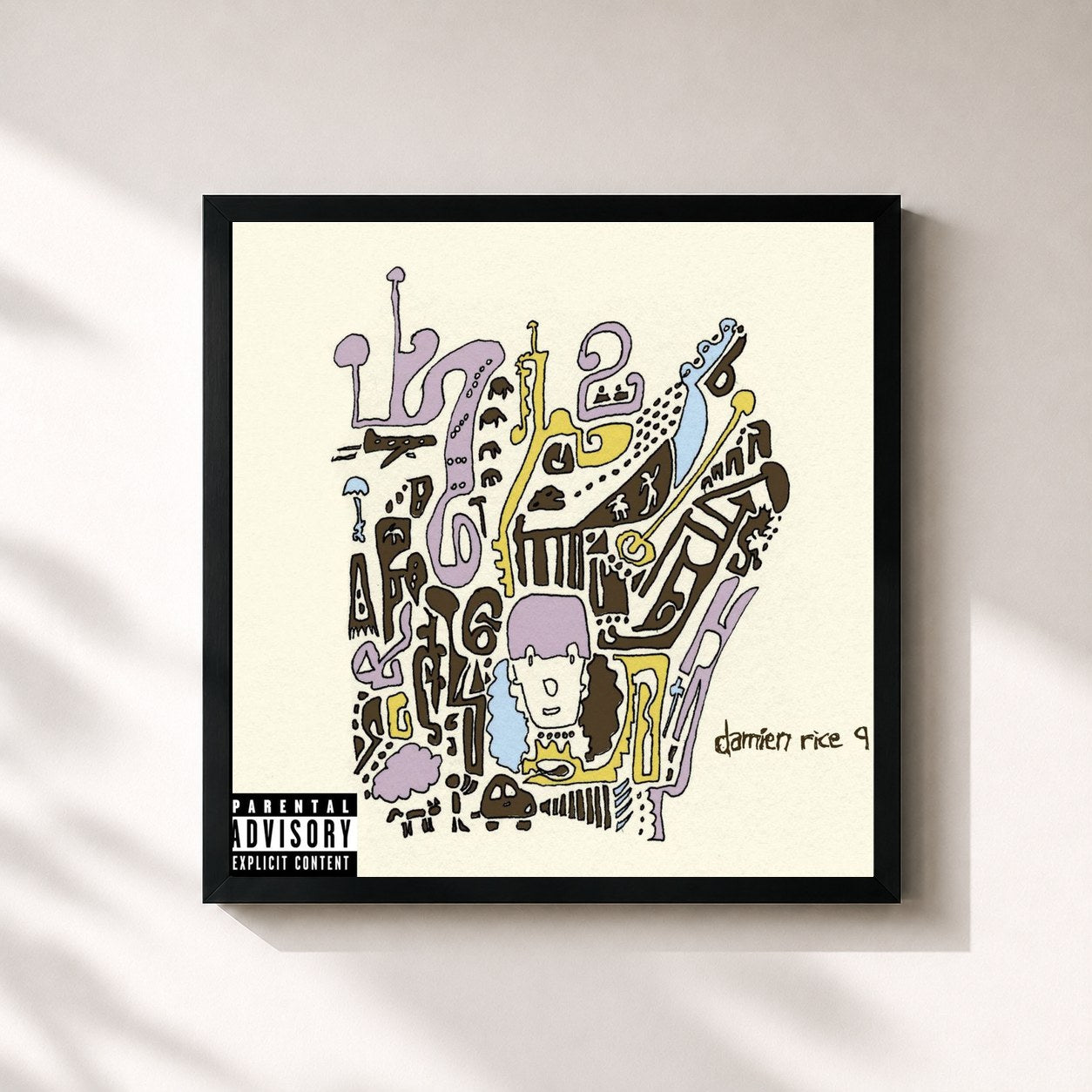 #noir Tableau carré de l'album 9 de Damien Rice, cadre noir 32x32 cm