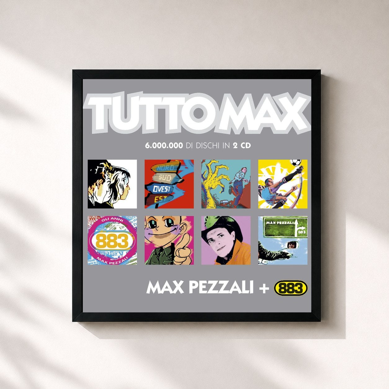 #noir Tableau carré de l'album Tutto Max de Max Pezzali, cadre noir 32x32 cm