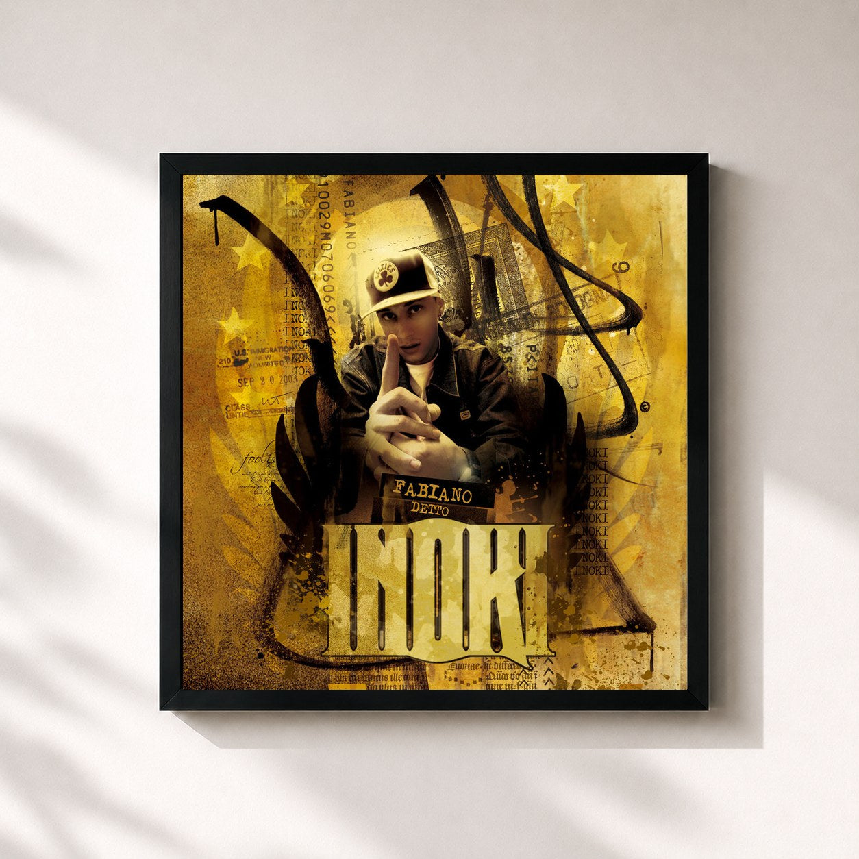 #noir Tableau carré de l'album Fabiano detto Inoki de Inoki, cadre noir 32x32 cm