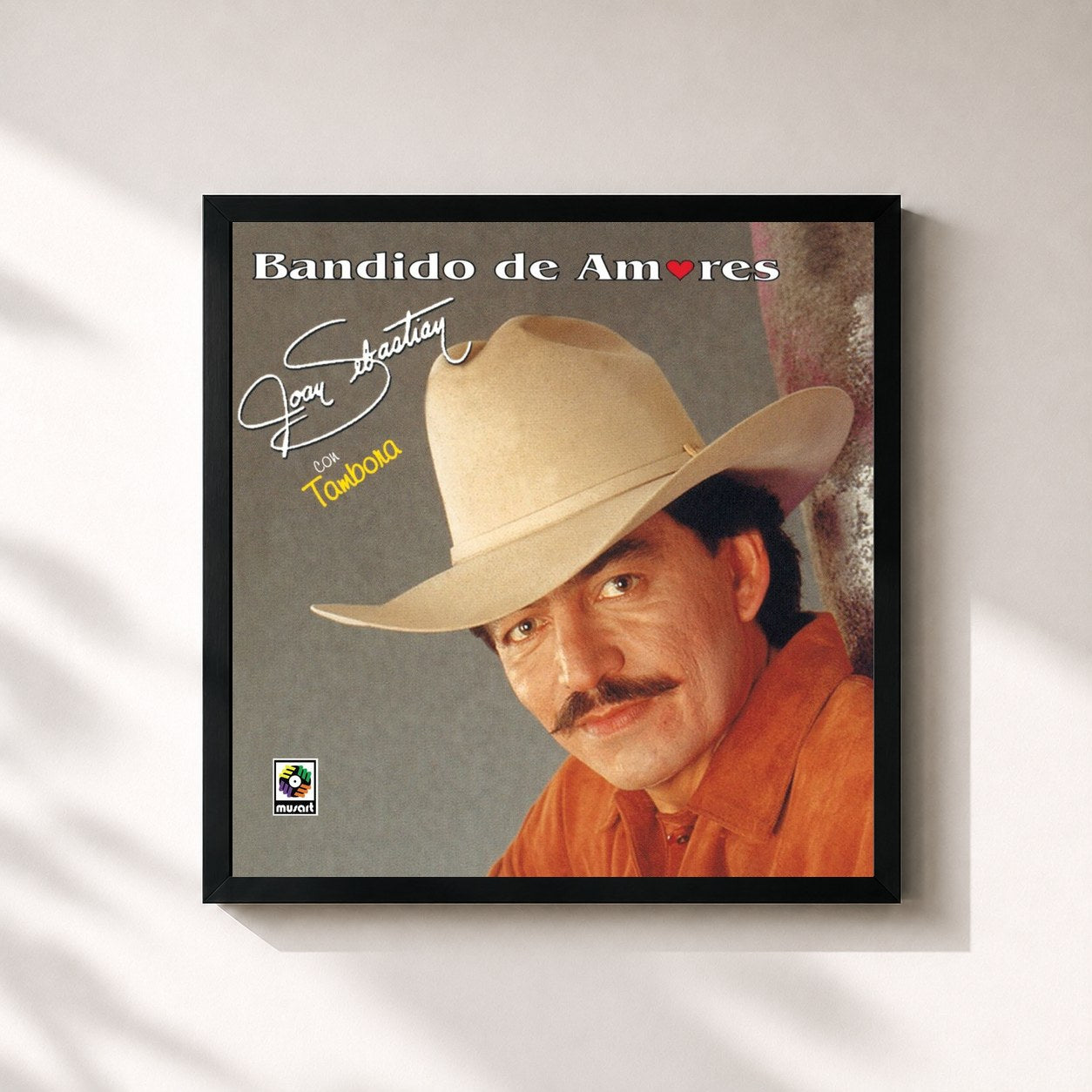 #noir Tableau carré de l'album Bandido de Amores de Joan Sebastian, cadre noir 32x32 cm