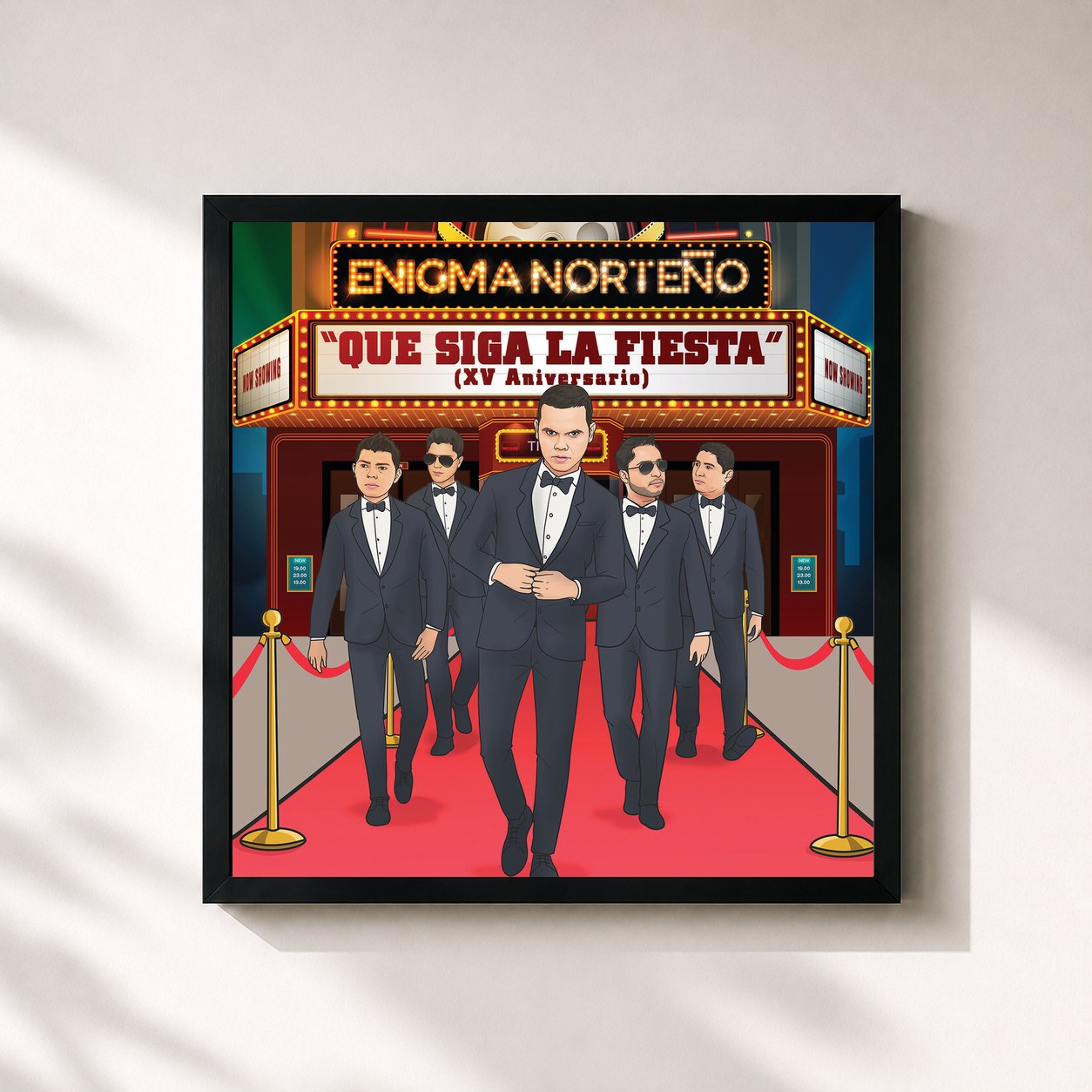 #noir Tableau carré de l'album Que Siga La Fiesta de Enigma Norteño, cadre noir 32x32 cm