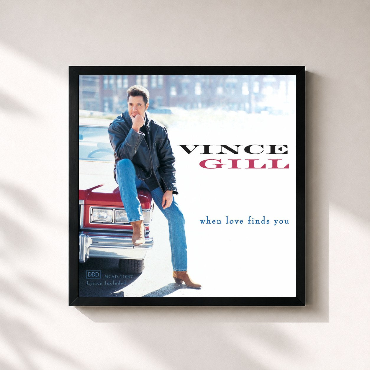 #noir Tableau carré de l'album When Love Finds You de Vince Gill, cadre noir 32x32 cm