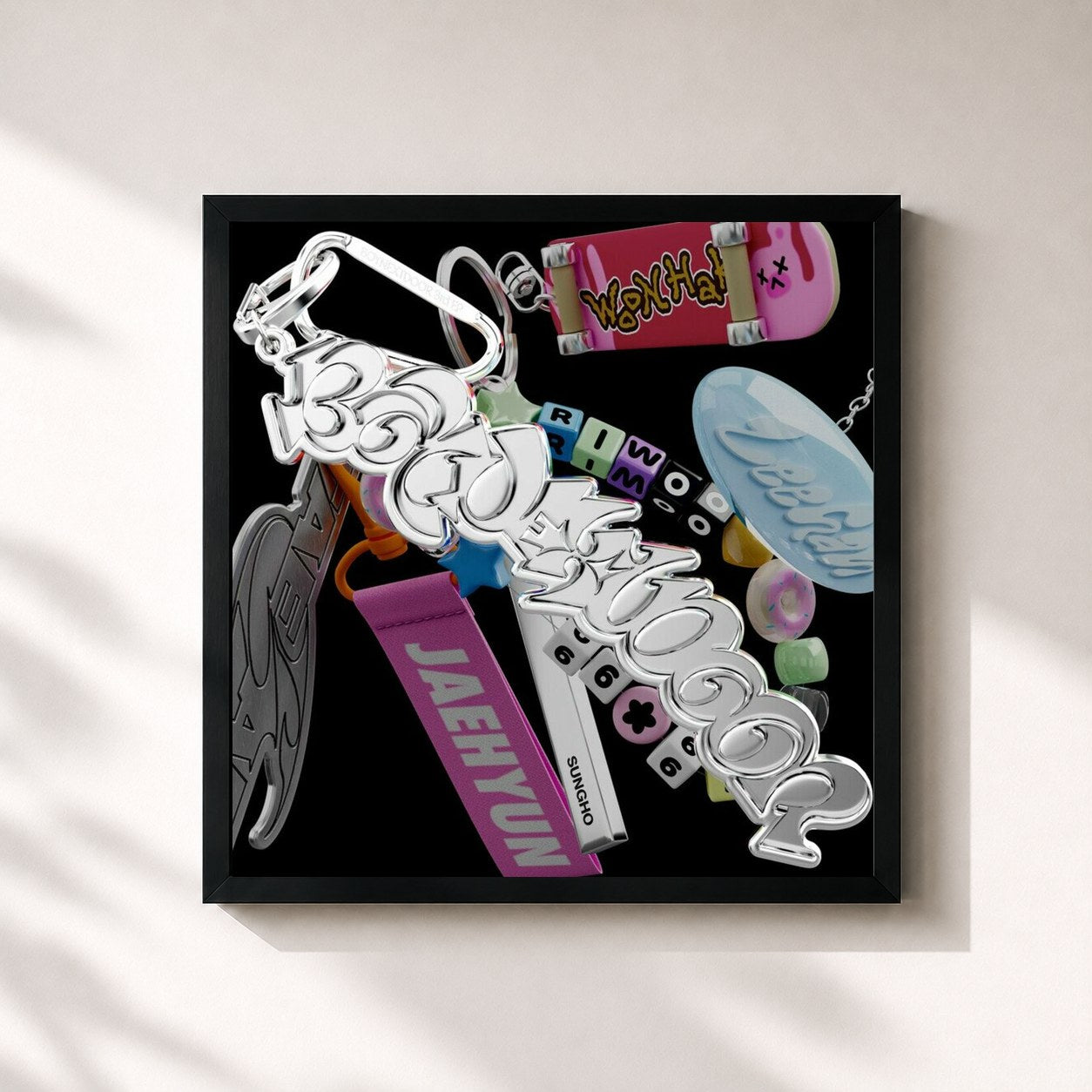 #noir Tableau carré de l'album 19.99 de BOYNEXTDOOR, cadre noir 32x32 cm