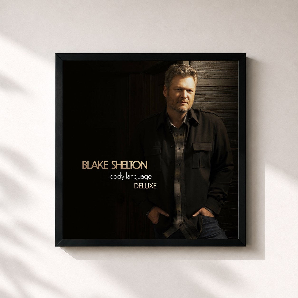 #noir Tableau carré de l'album Body Language (Deluxe) de Blake Shelton, cadre noir 32x32 cm