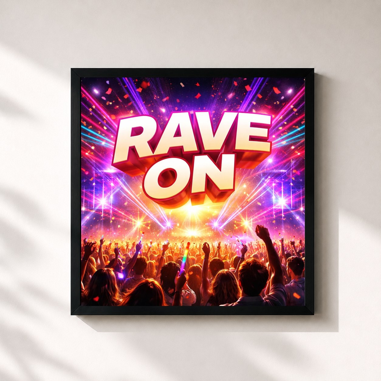 #noir Tableau carré de l'album Rave on de Soraya, cadre noir 32x32 cm