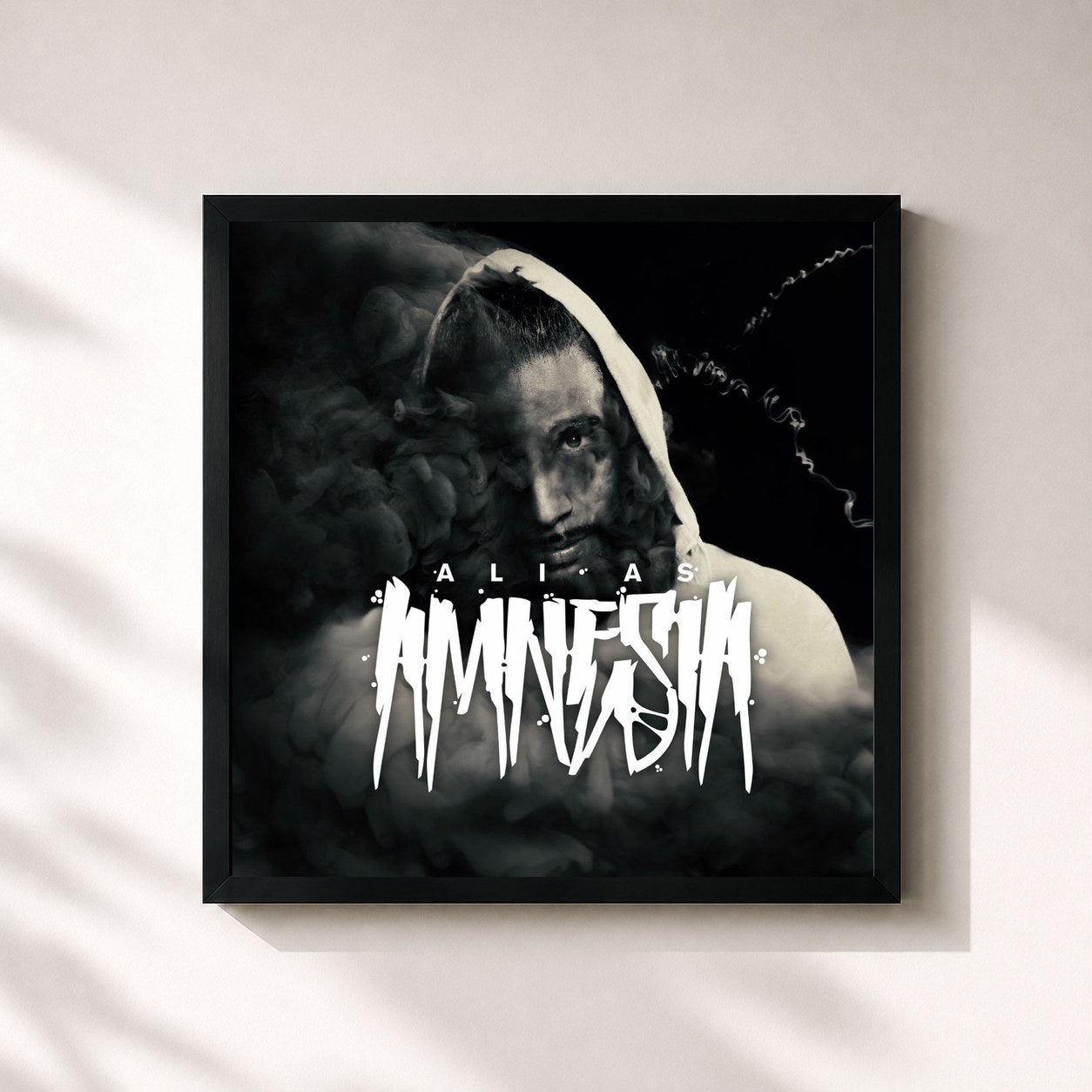 #noir Tableau carré de l'album Amnesia de Ali As, cadre noir 32x32 cm