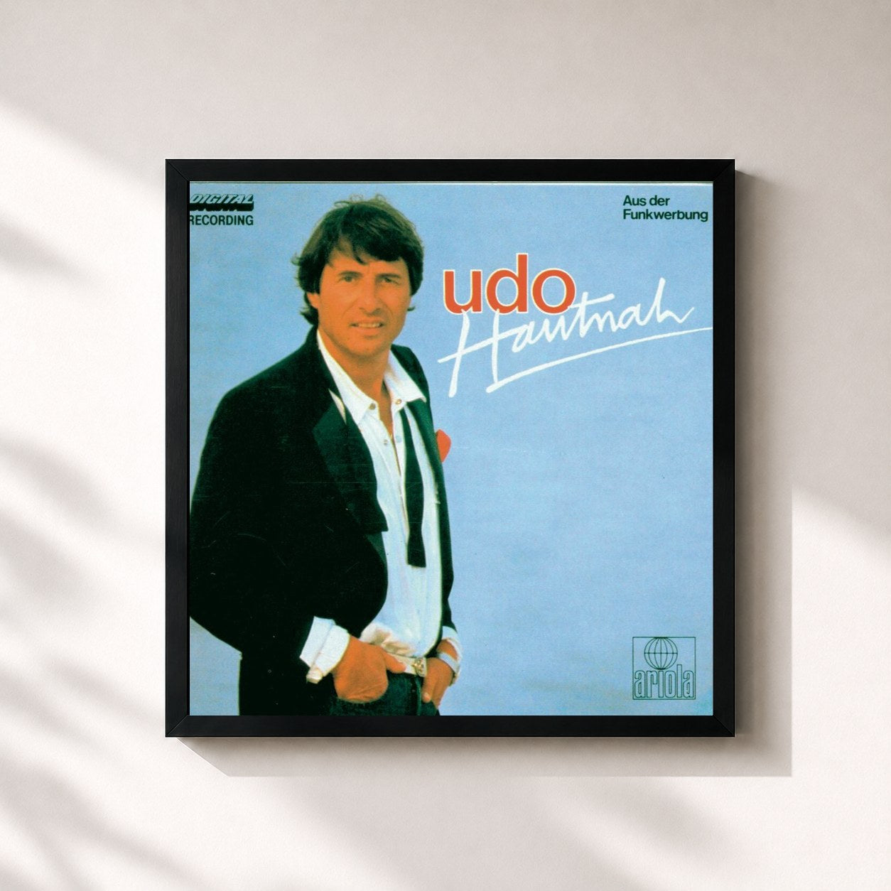 #noir Tableau carré de l'album Hautnah de Udo Jürgens, cadre noir 32x32 cm