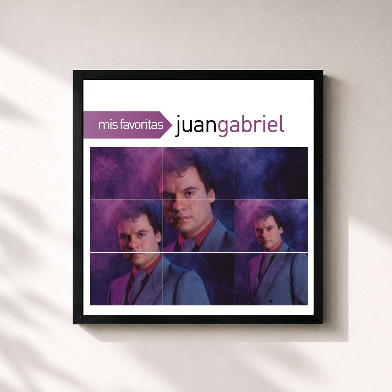 #noir Tableau carré de l'album Mis Favoritas de Juan Gabriel, cadre noir 32x32 cm