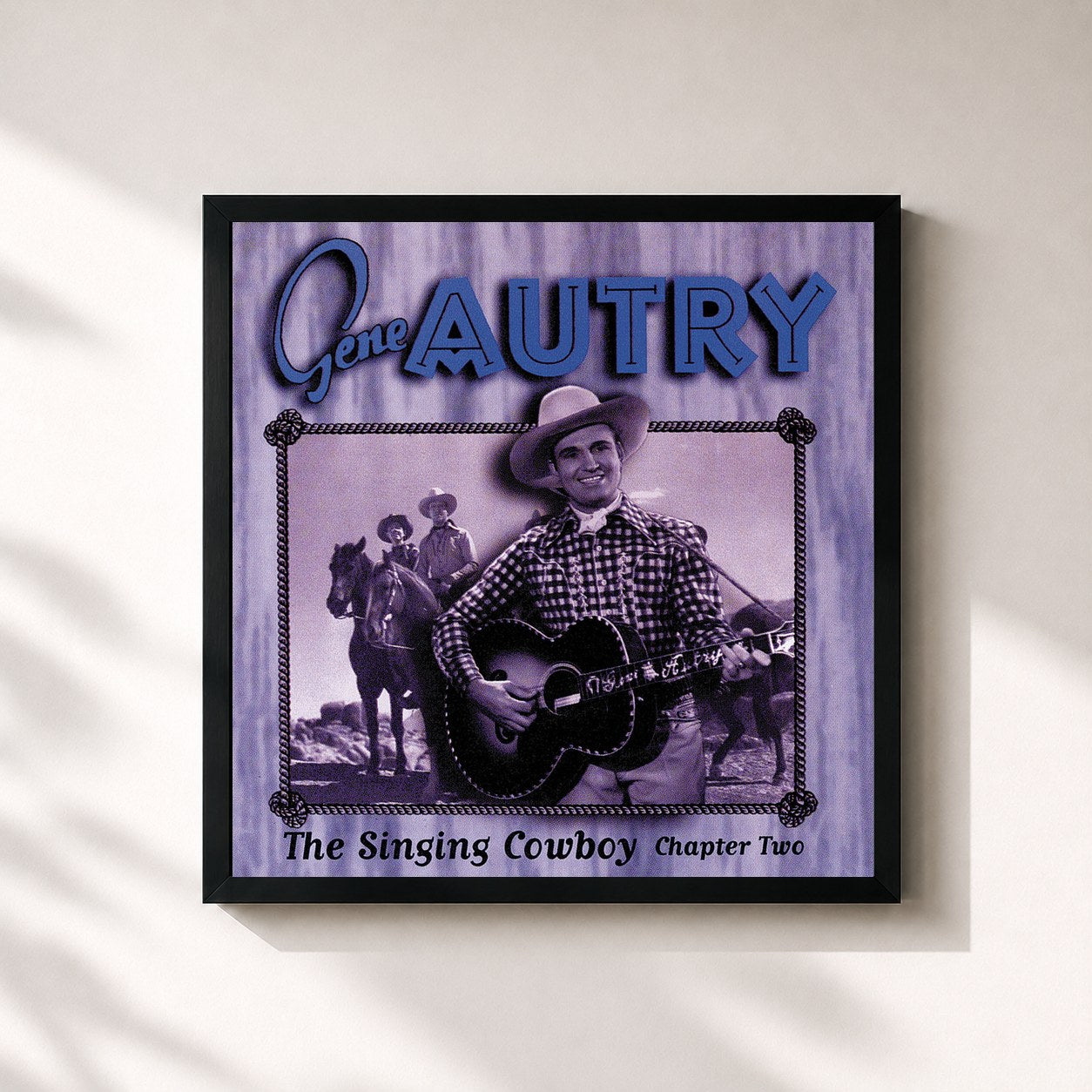 #noir Tableau carré de l'album The Singing Cowboy: Chapter Two de Gene Autry, cadre noir 32x32 cm