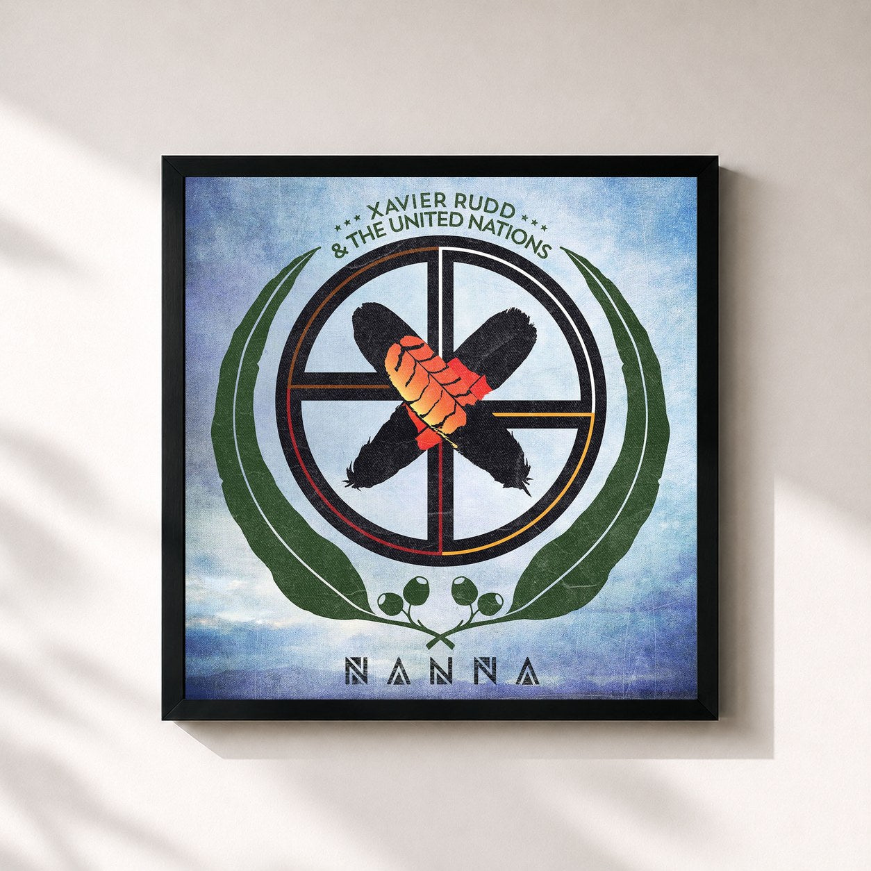 #noir Tableau carré de l'album Nanna de Xavier Rudd, cadre noir 32x32 cm