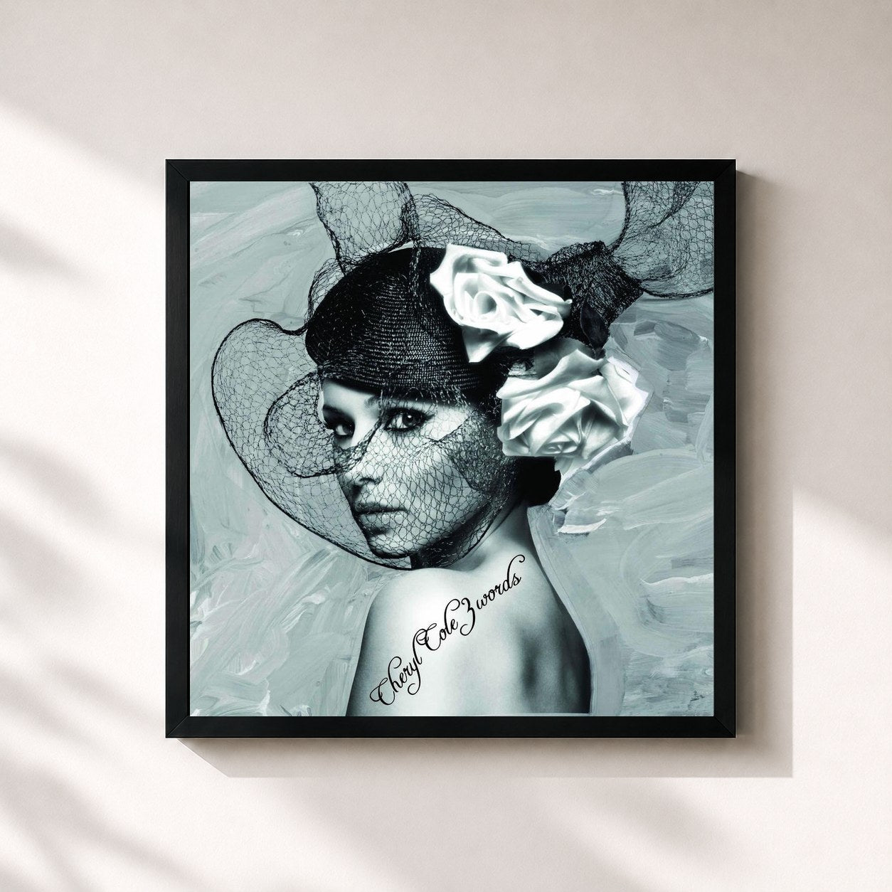 #noir Tableau carré de l'album 3 Words de Cheryl, cadre noir 32x32 cm
