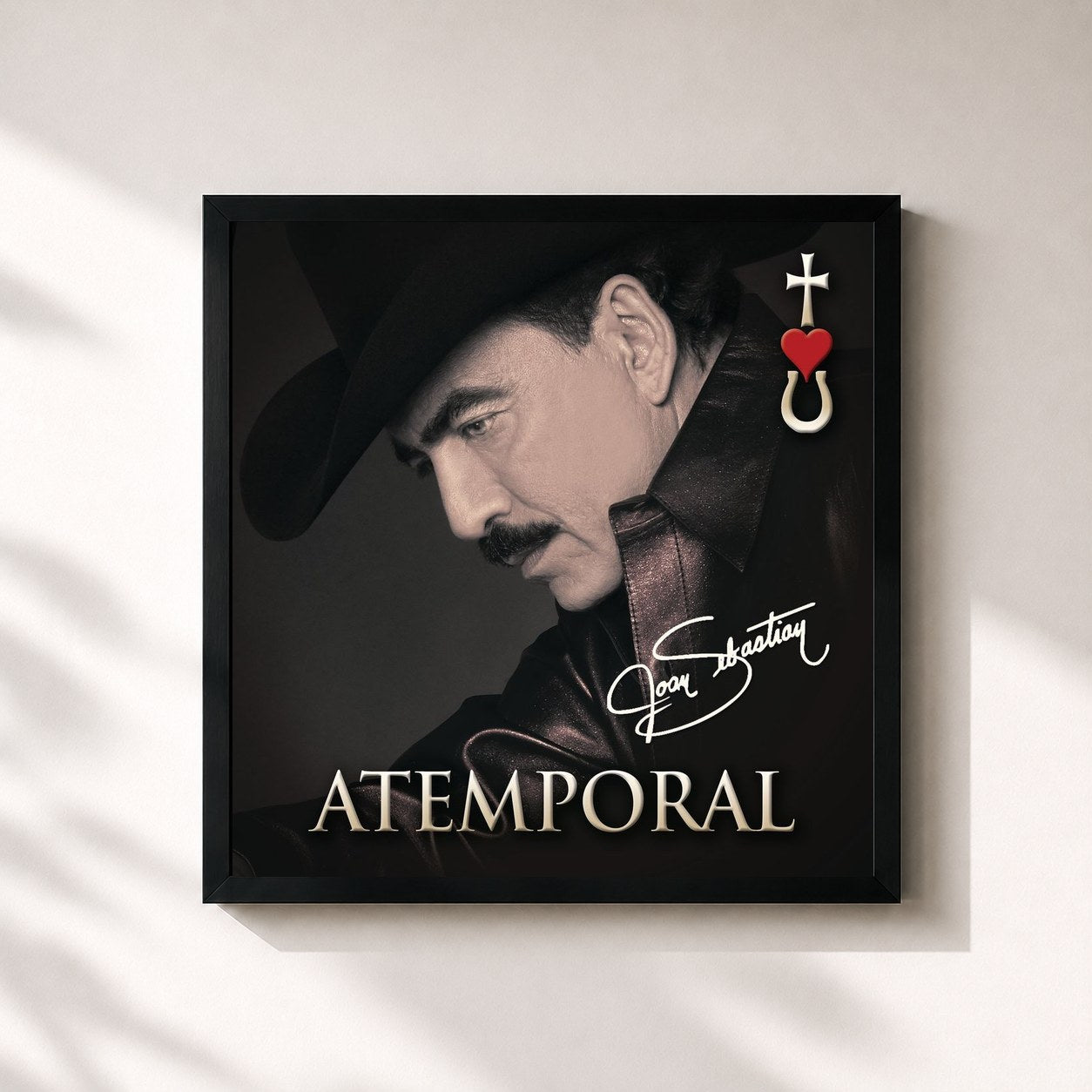 #noir Tableau carré de l'album Atemporal de Joan Sebastian, cadre noir 32x32 cm