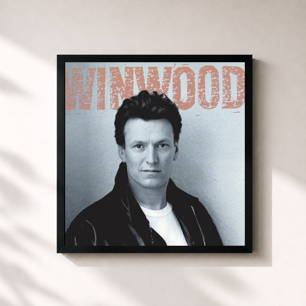 #noir Tableau carré de l'album Roll With It de Steve Winwood, cadre noir 32x32 cm