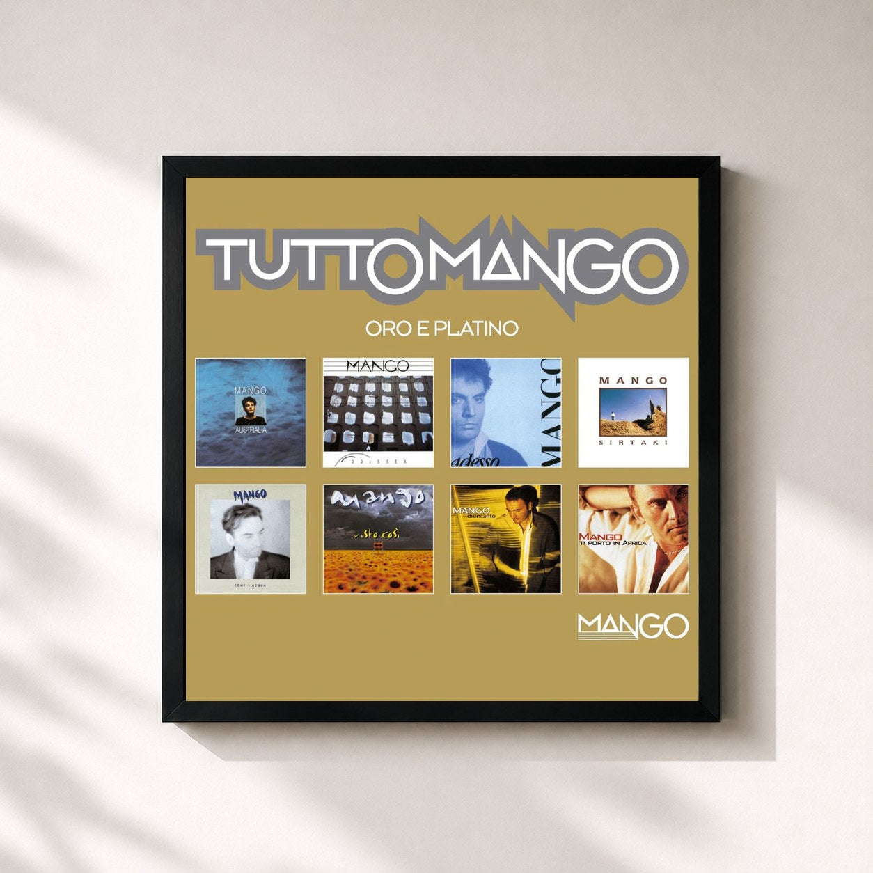 #noir Tableau carré de l'album Tutto mango: Oro e Platino de Mango, cadre noir 32x32 cm