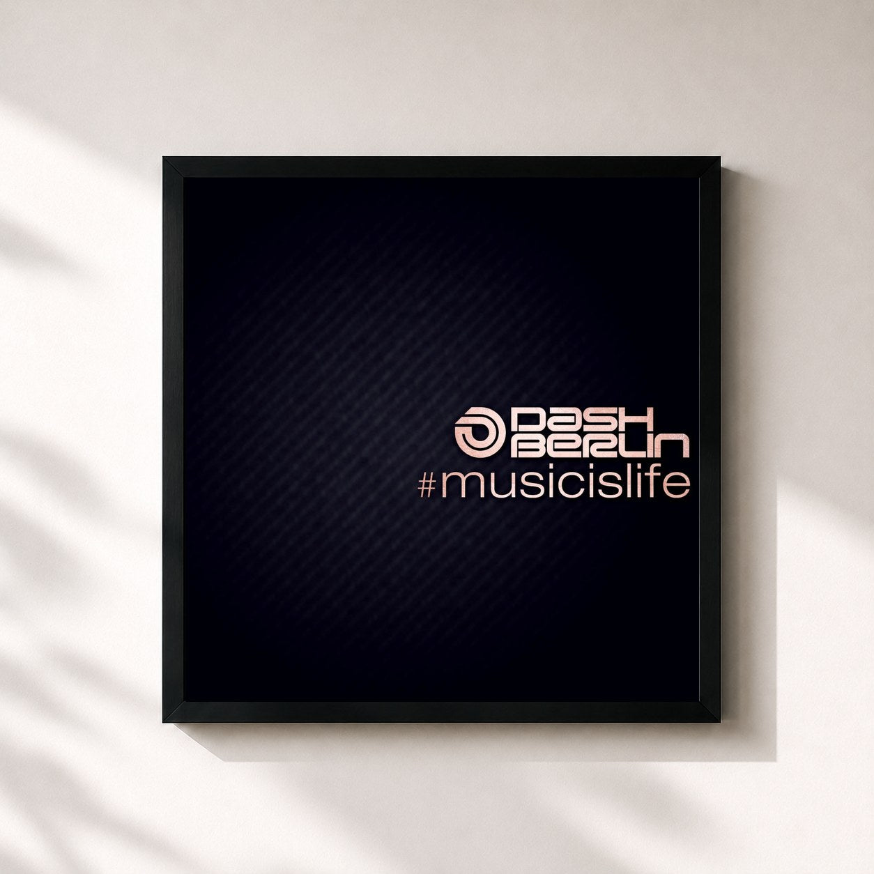 #noir Tableau carré de l'album #musicislife de Dash Berlin, cadre noir 32x32 cm