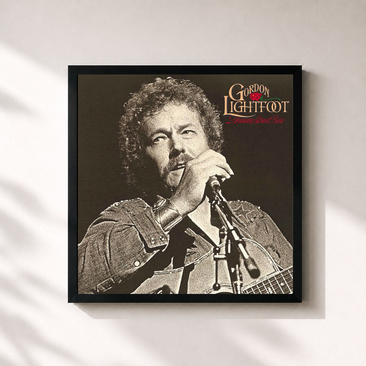 #noir Tableau carré de l'album Dream Street Rose de Gordon Lightfoot, cadre noir 32x32 cm